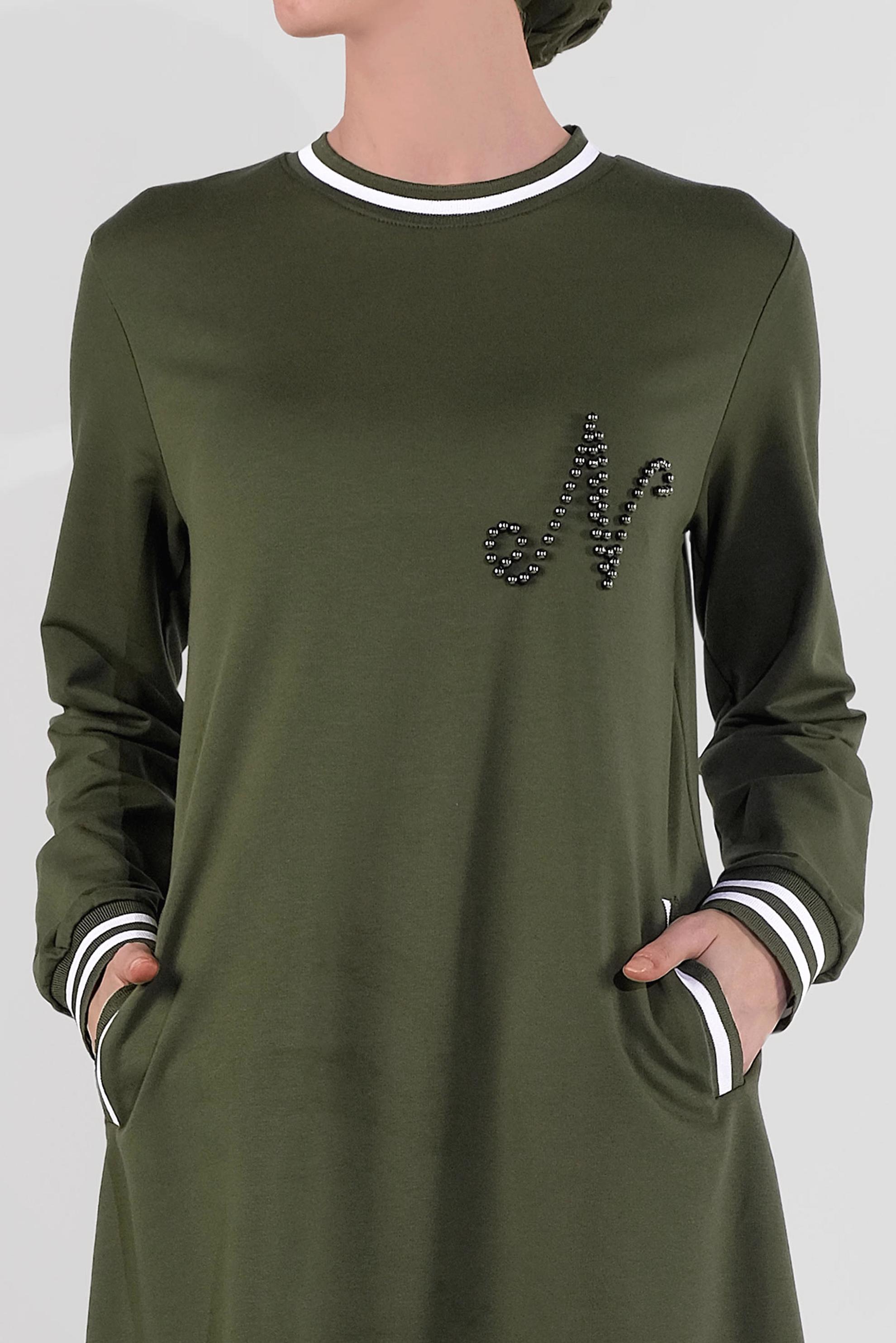 Tesettür giyim HAKİ BONCUKLU EŞOFMAN ELBİSE 4034