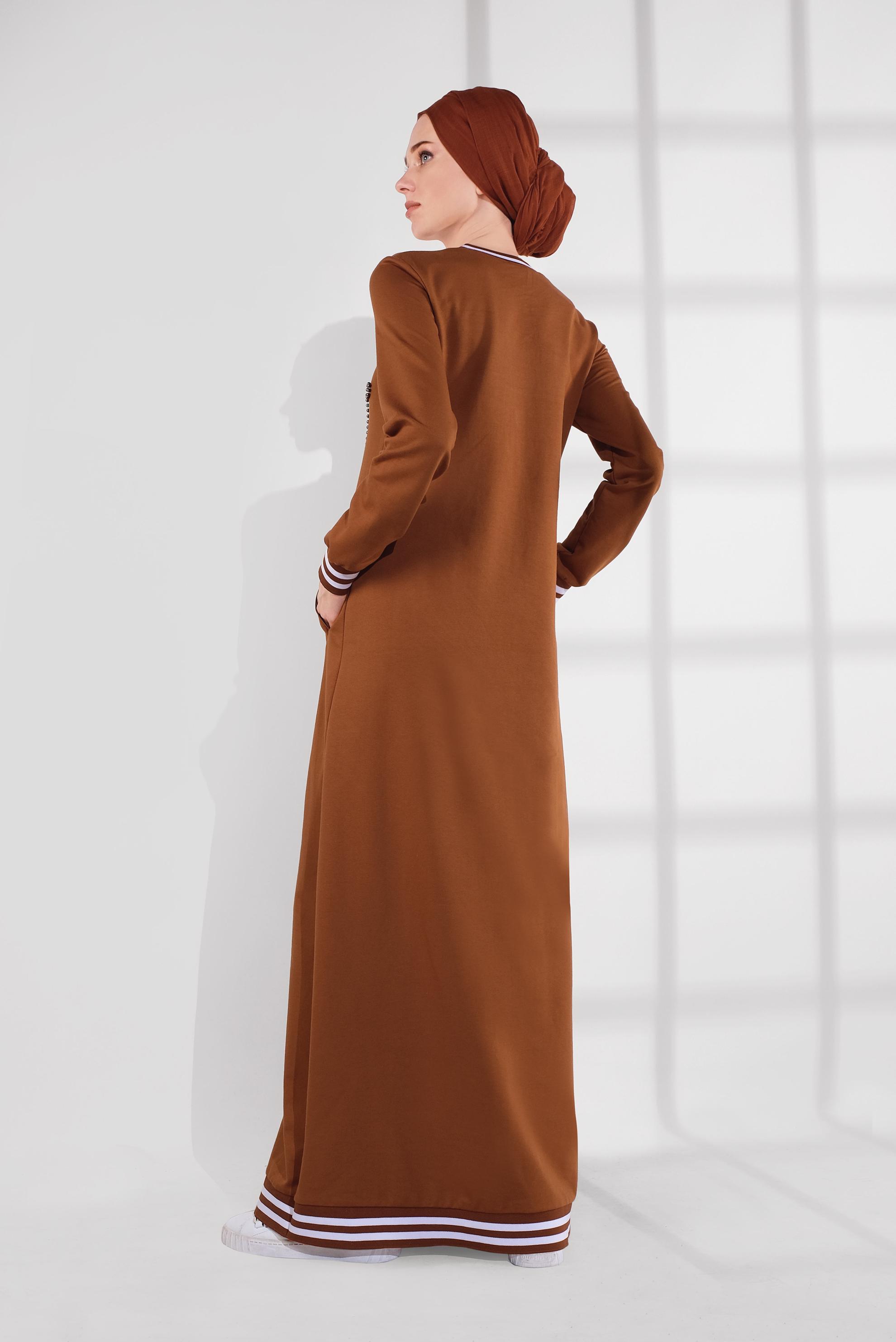 Tesettür giyim TABA BONCUKLU EŞOFMAN ELBİSE 4034