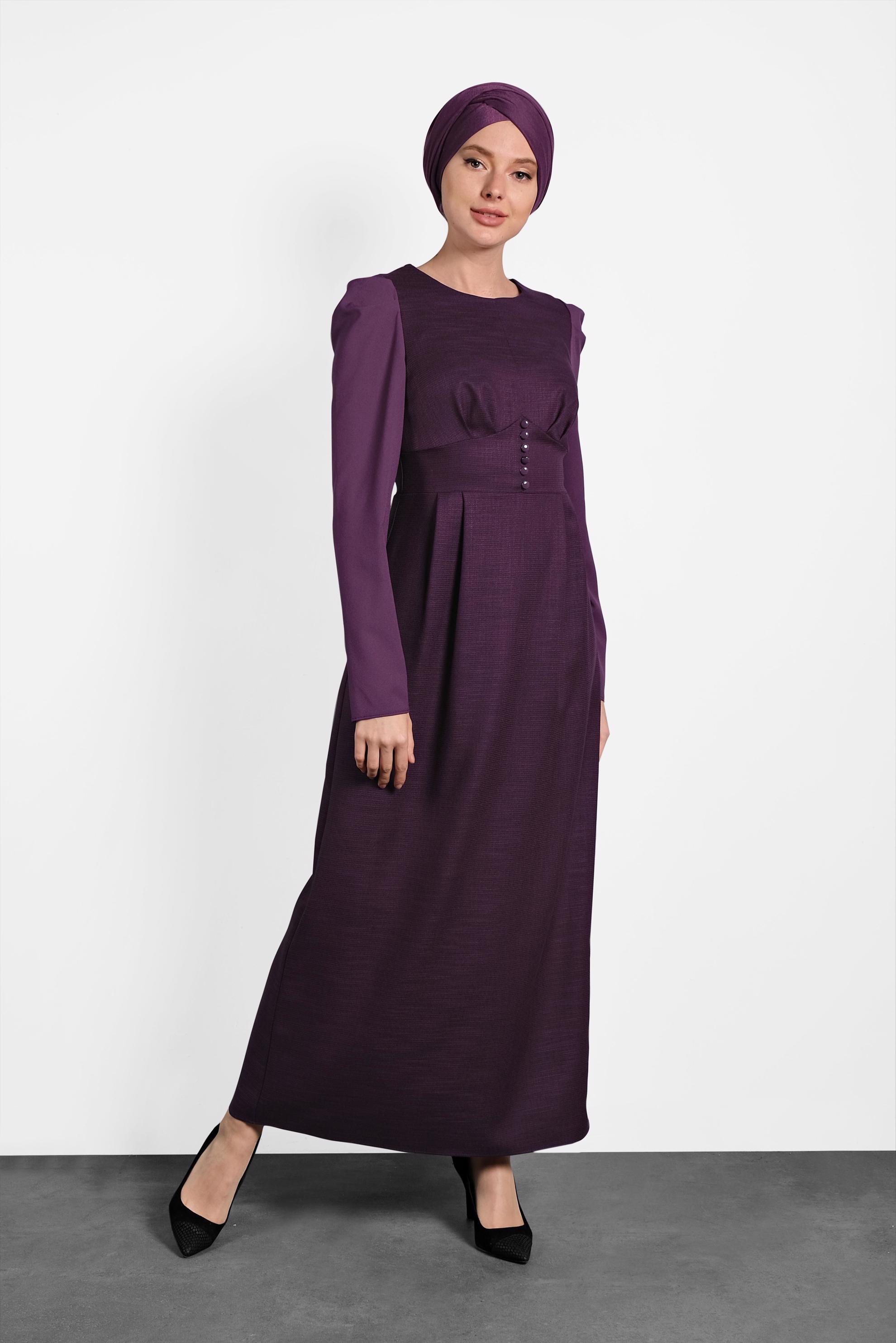 Tesettür giyim MÜRDÜM ARKADAN FERMUARLI ELBİSE 40381