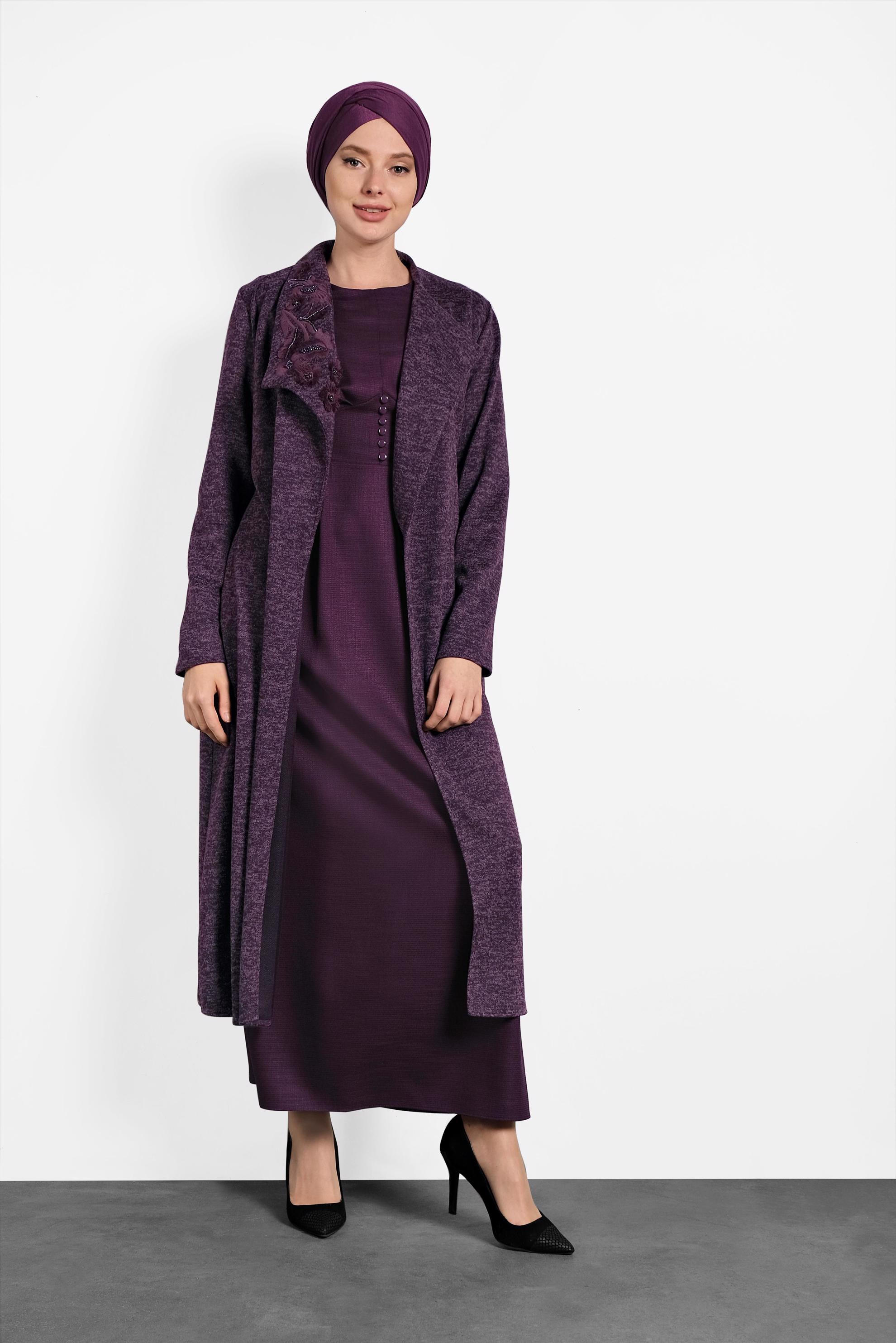 Tesettür giyim MÜRDÜM ARKADAN FERMUARLI ELBİSE 40381