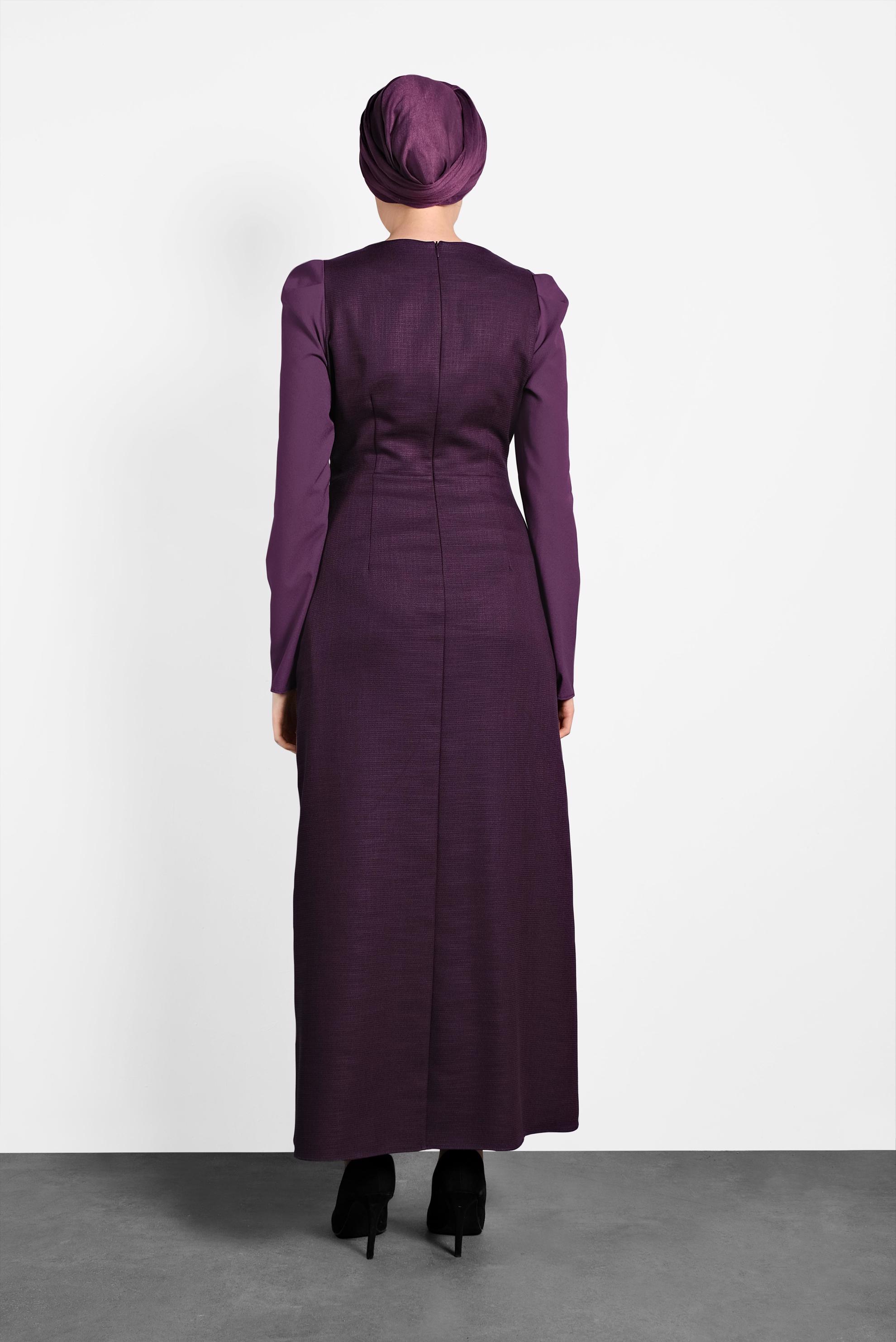 Tesettür giyim MÜRDÜM ARKADAN FERMUARLI ELBİSE 40381