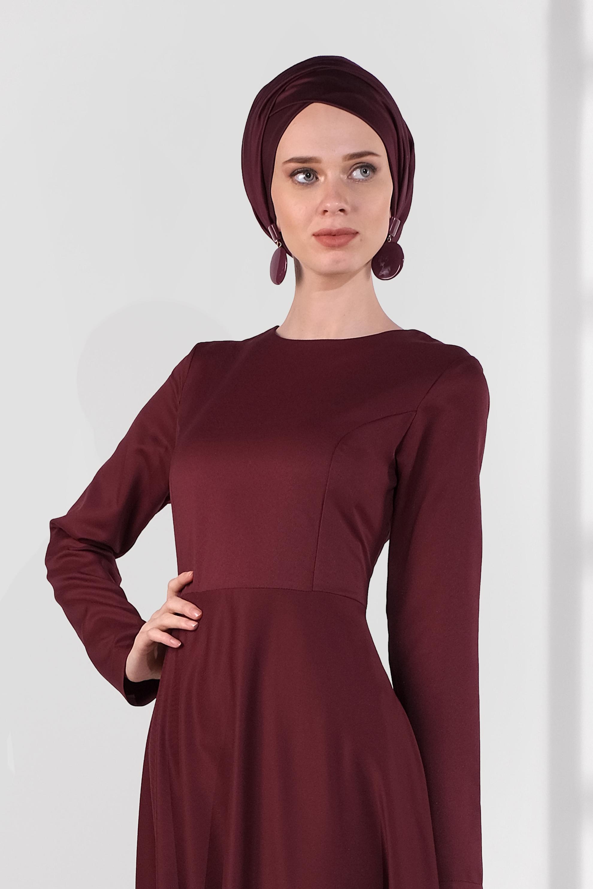 Hijab clothing CLARET RED FLOUNCE-HEM DRESS 4060