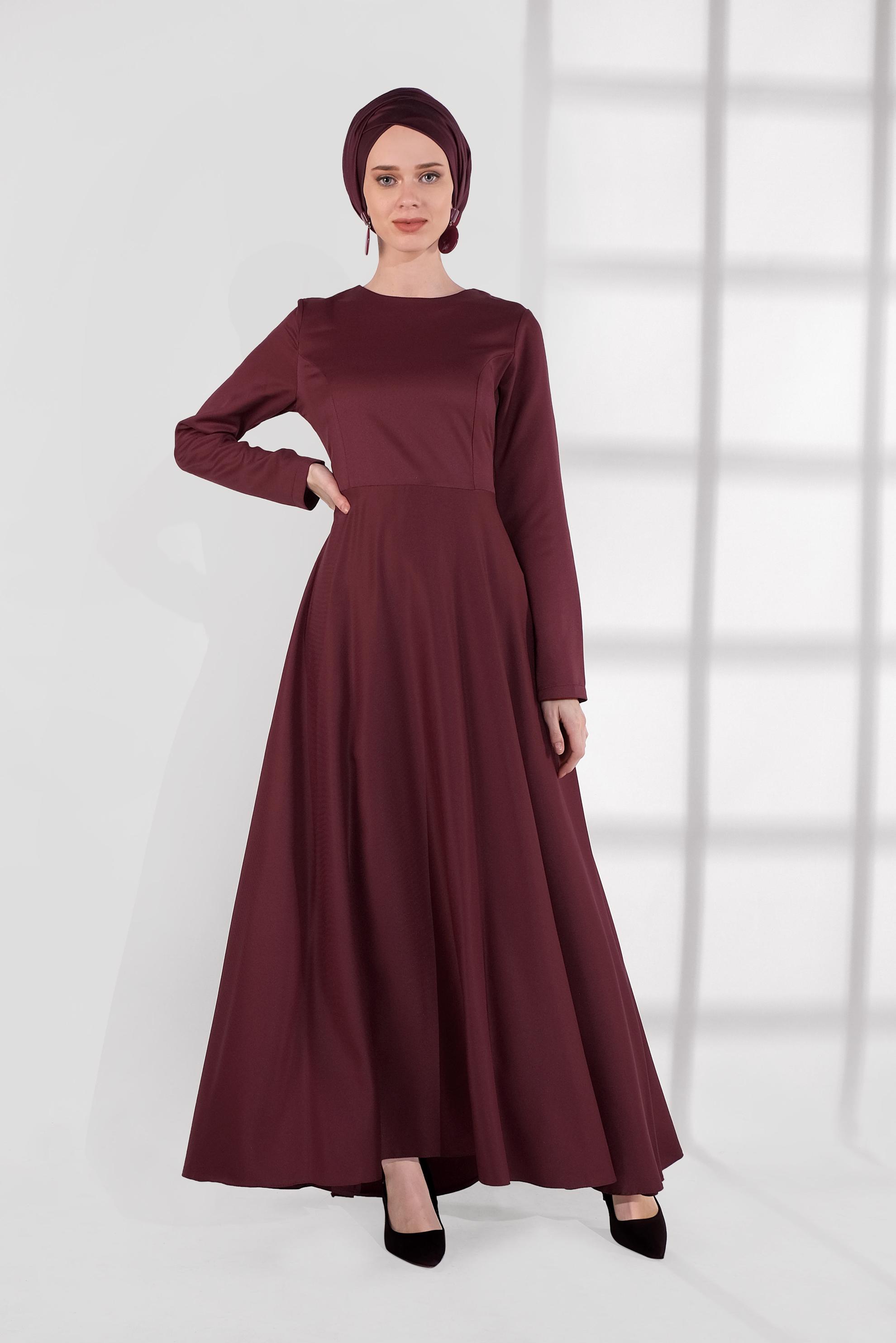 Hijab clothing CLARET RED FLOUNCE-HEM DRESS 4060