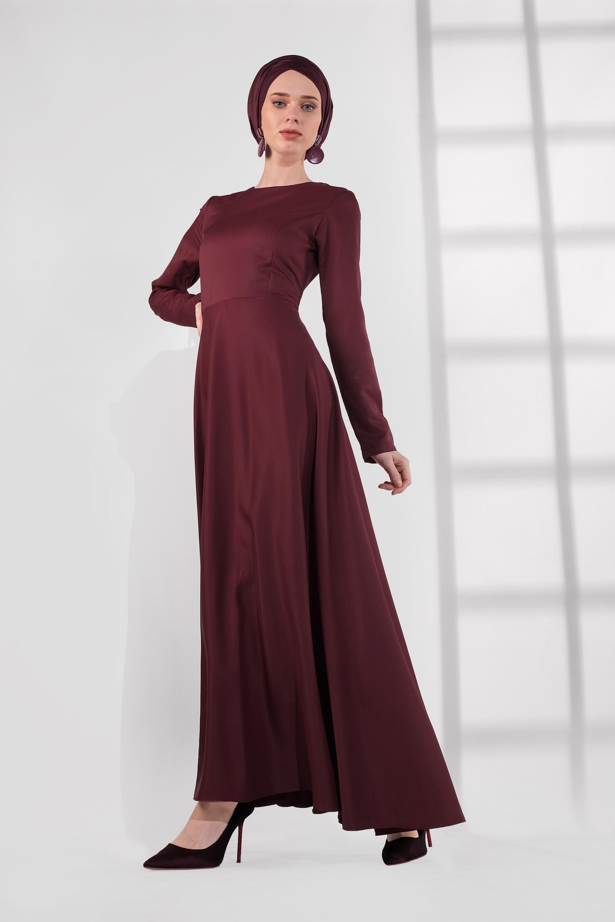 Hijab clothing CLARET RED FLOUNCE-HEM DRESS 4060