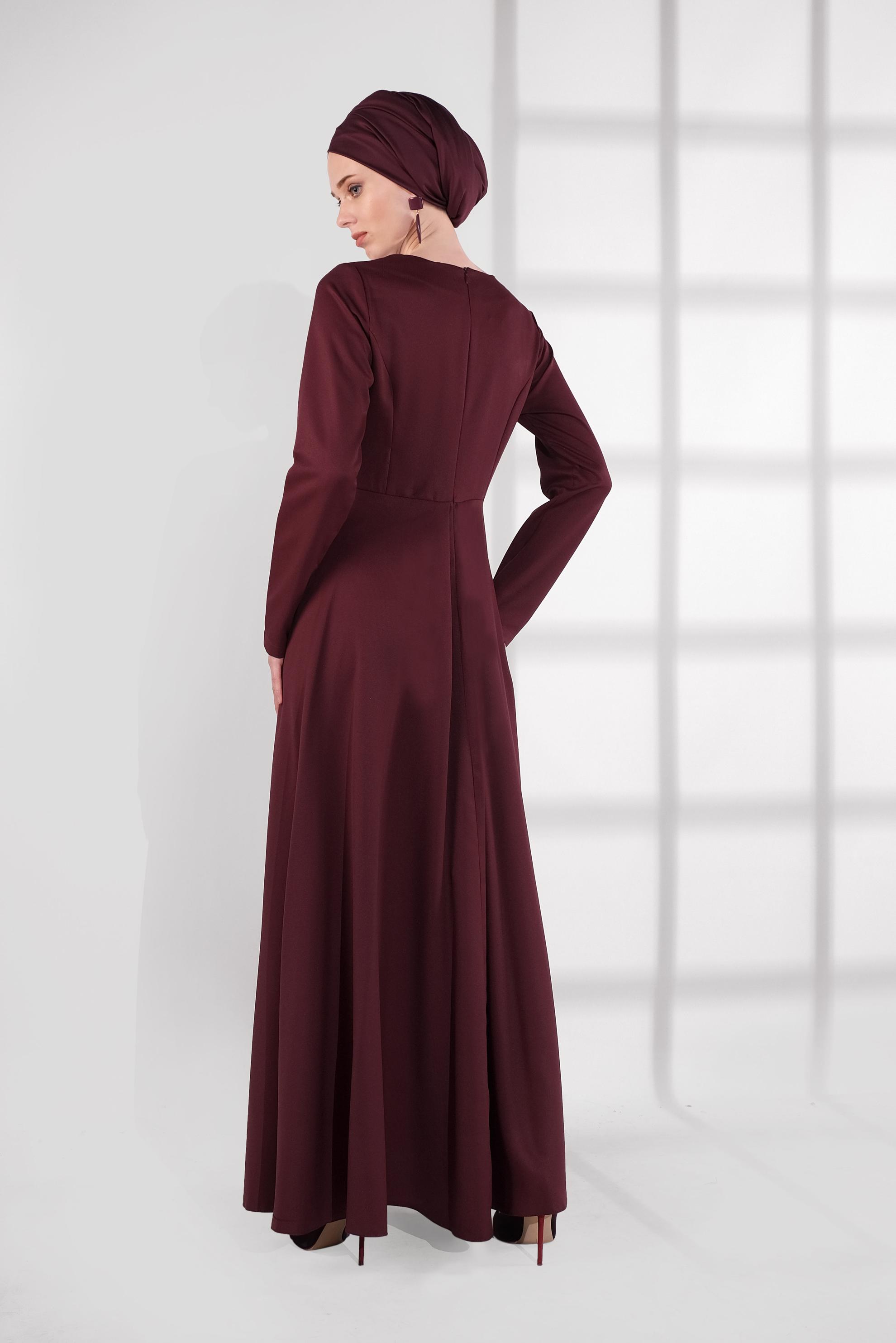 Hijab clothing CLARET RED FLOUNCE-HEM DRESS 4060