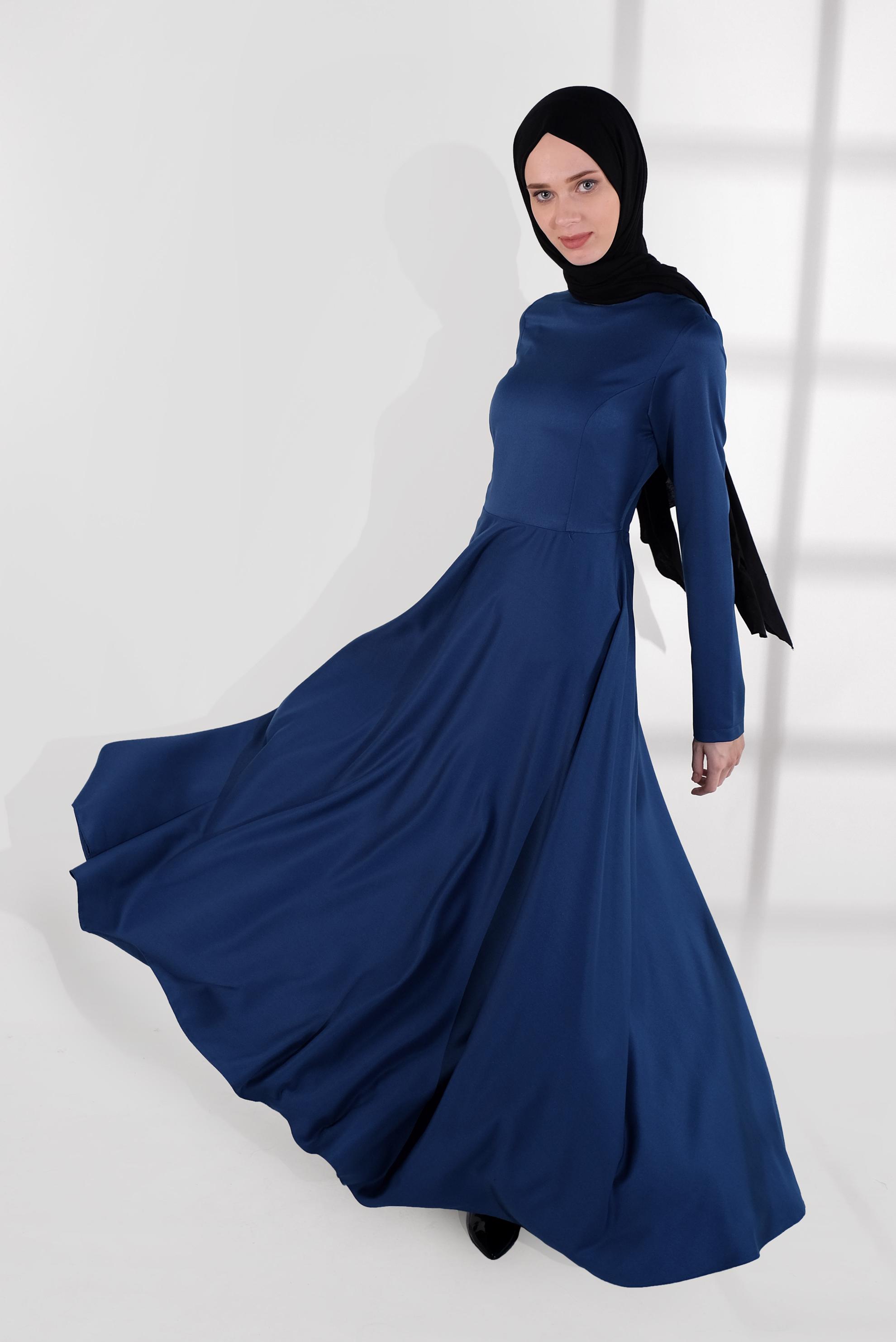 Hijab clothing NAVY BLUE FLOUNCE-HEM DRESS 4060