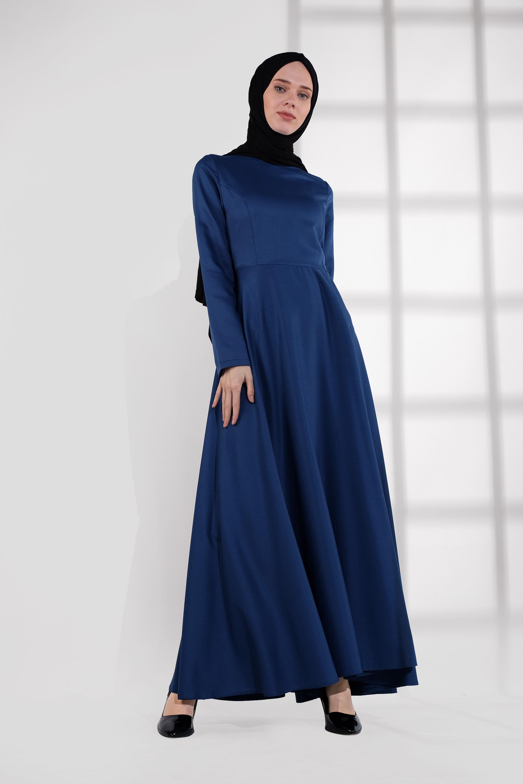 Hijab clothing NAVY BLUE FLOUNCE-HEM DRESS 4060