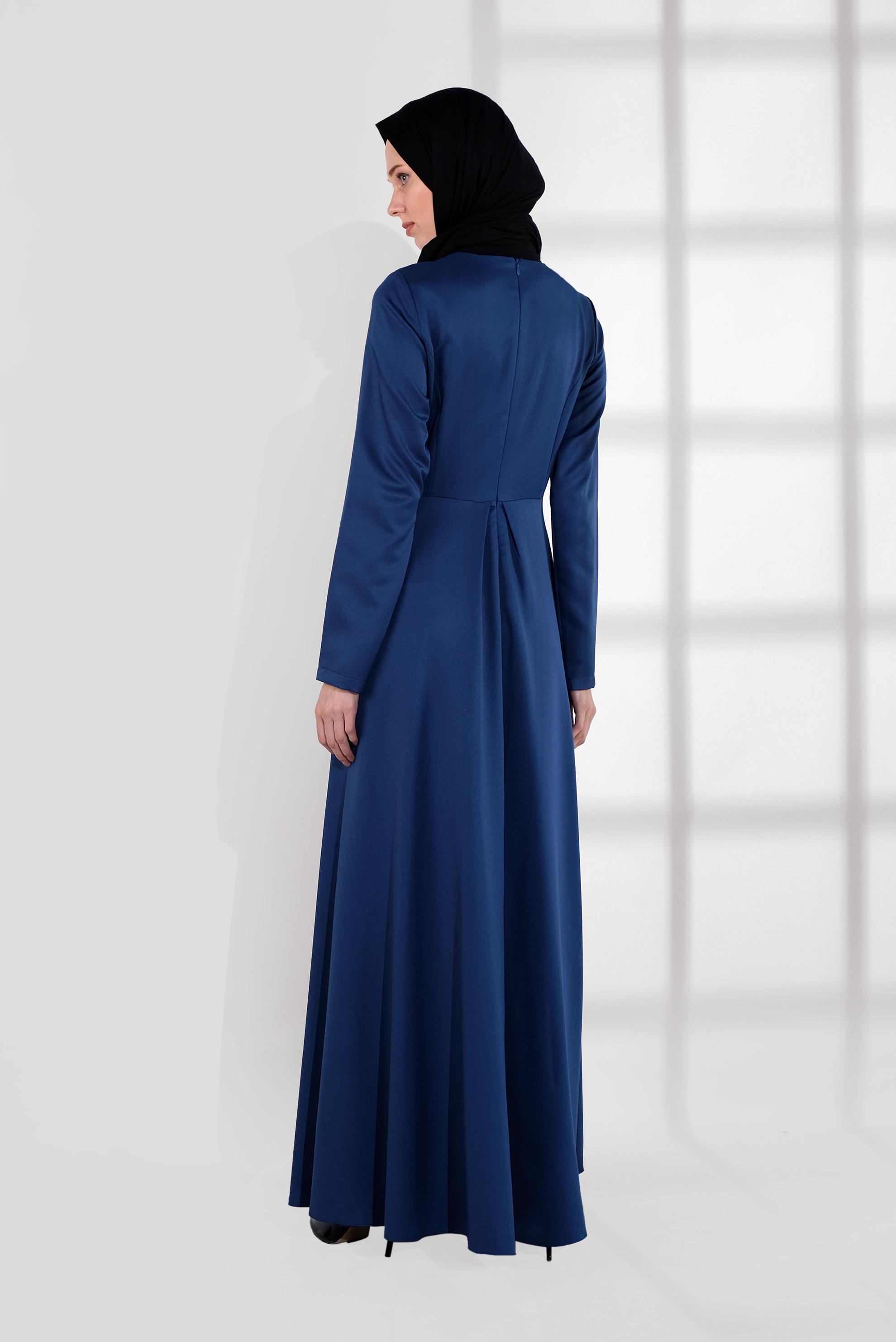 Hijab clothing NAVY BLUE FLOUNCE-HEM DRESS 4060