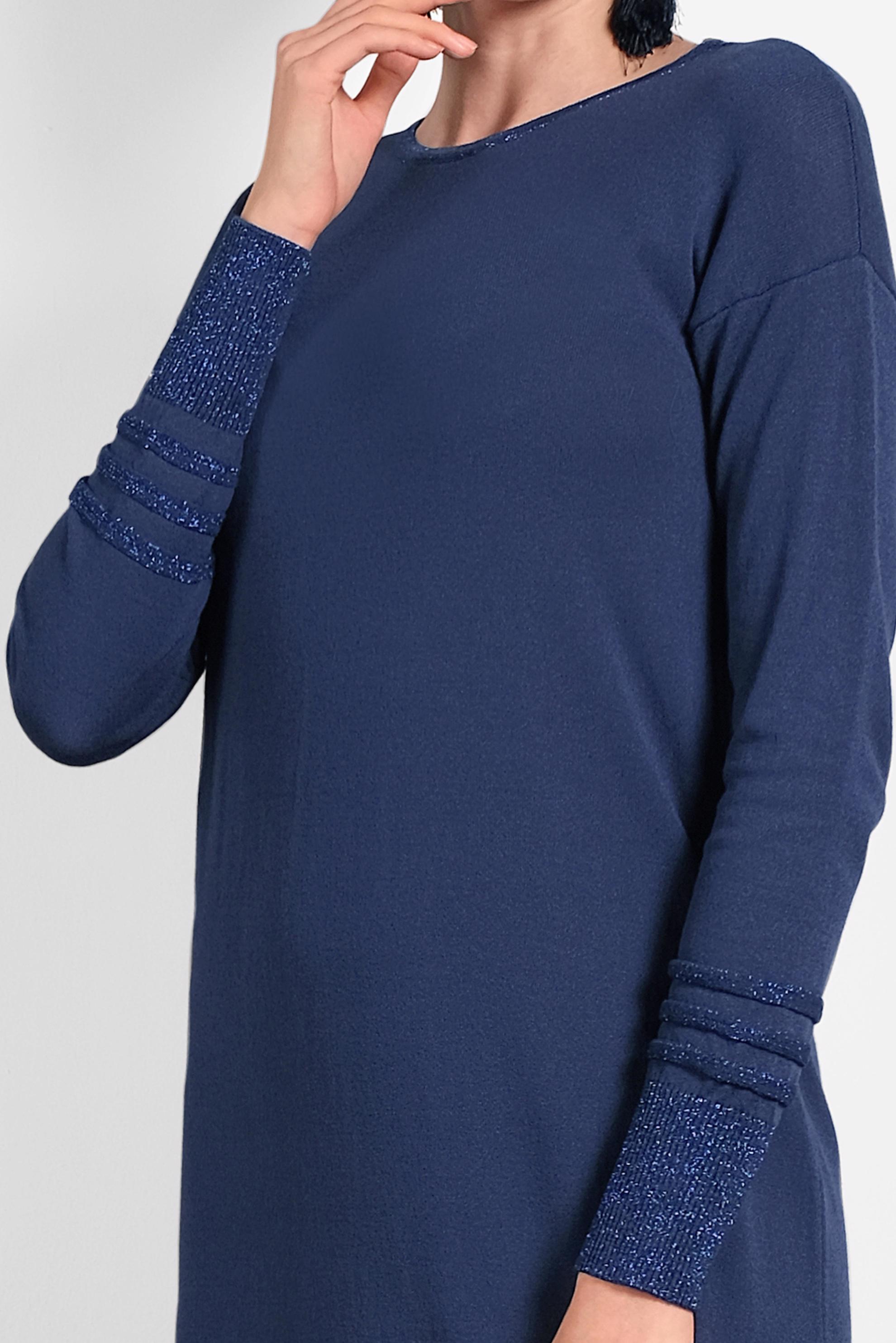 Tesettür giyim LACİVERT SİMLİ İNCE TRİKO ELBİSE 4137