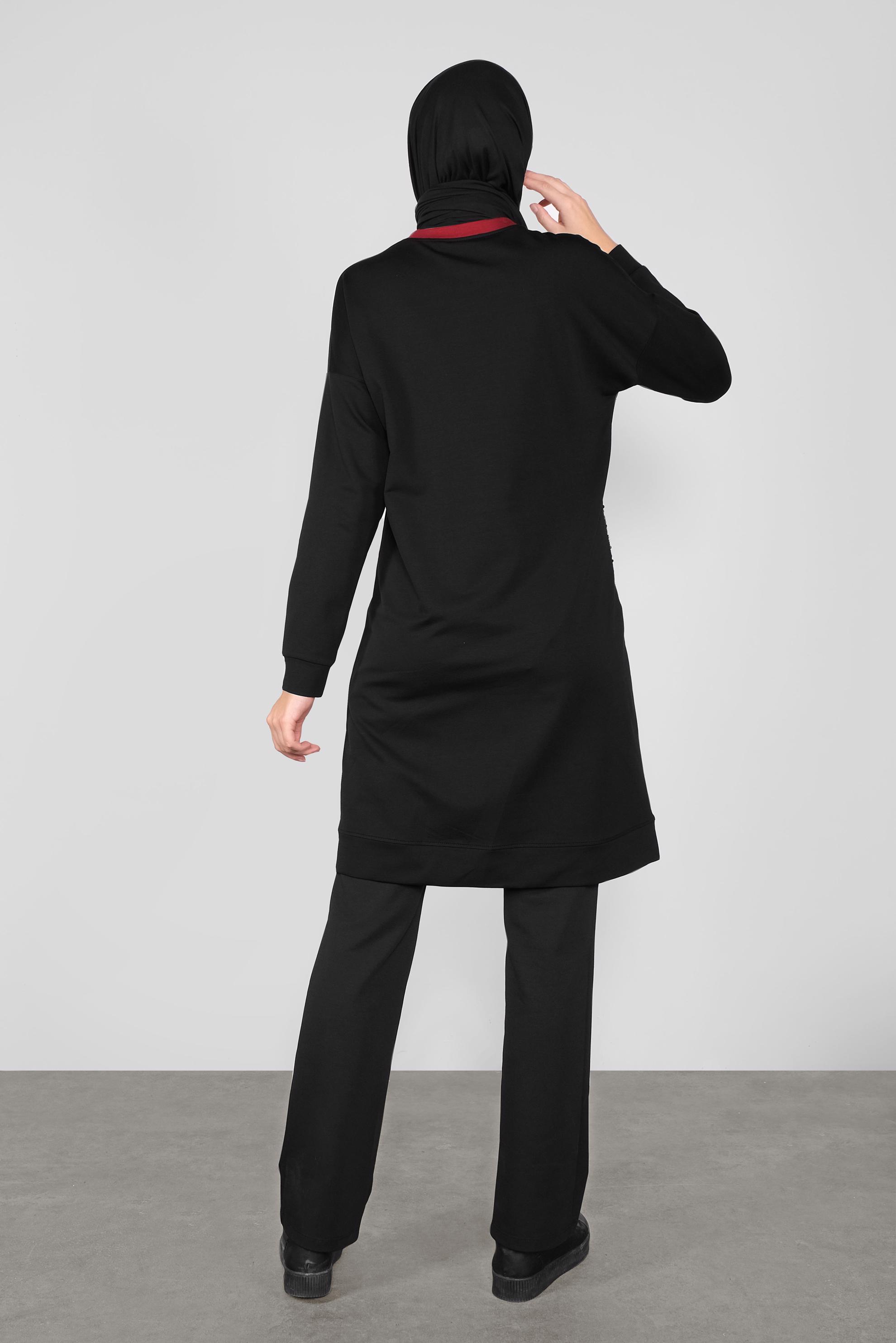 Tesettür giyim SİYAH PUL PAYETLİ EŞOFMAN TUNİK 40103	