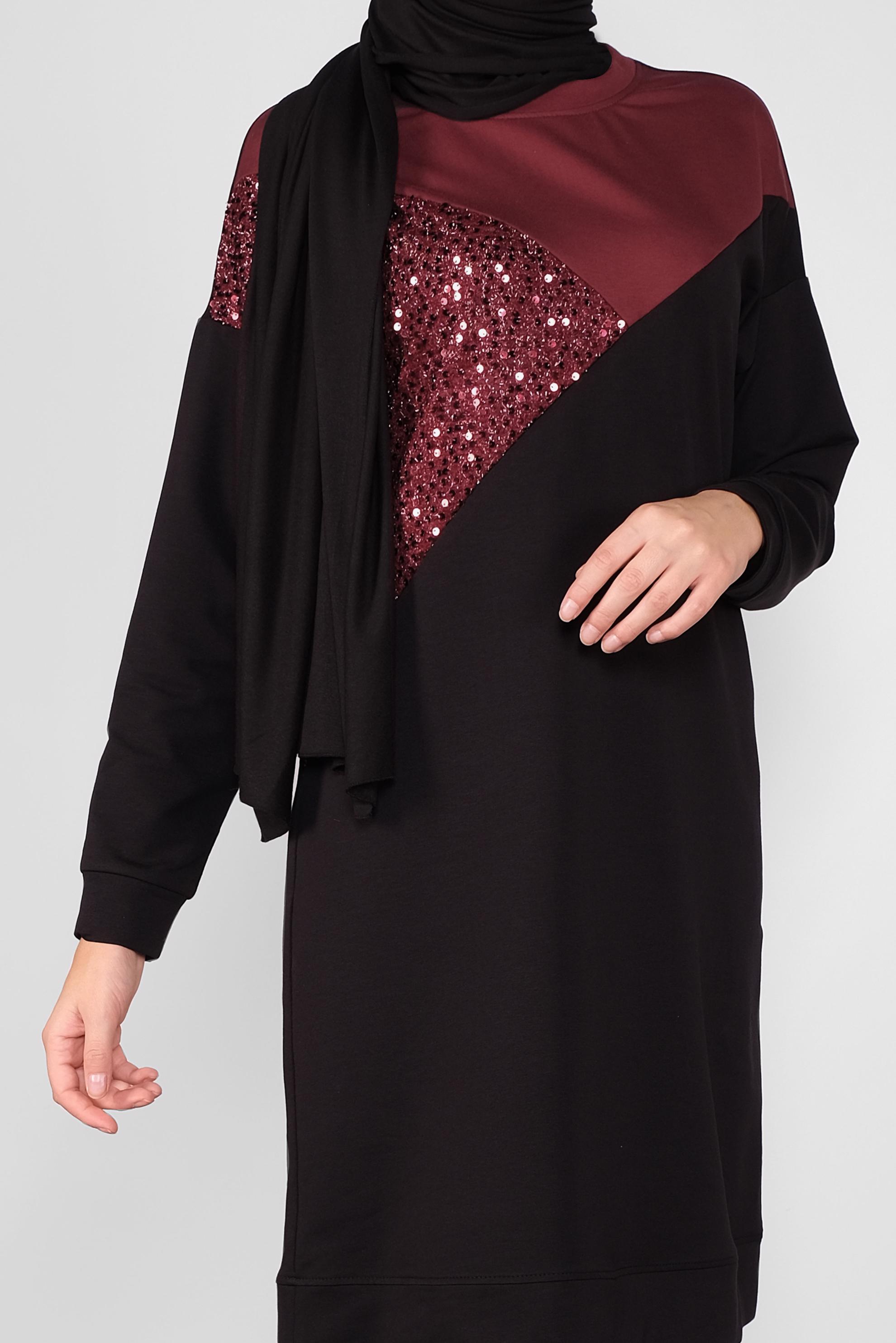 Tesettür giyim SİYAH PUL PAYETLİ EŞOFMAN TUNİK 40103	