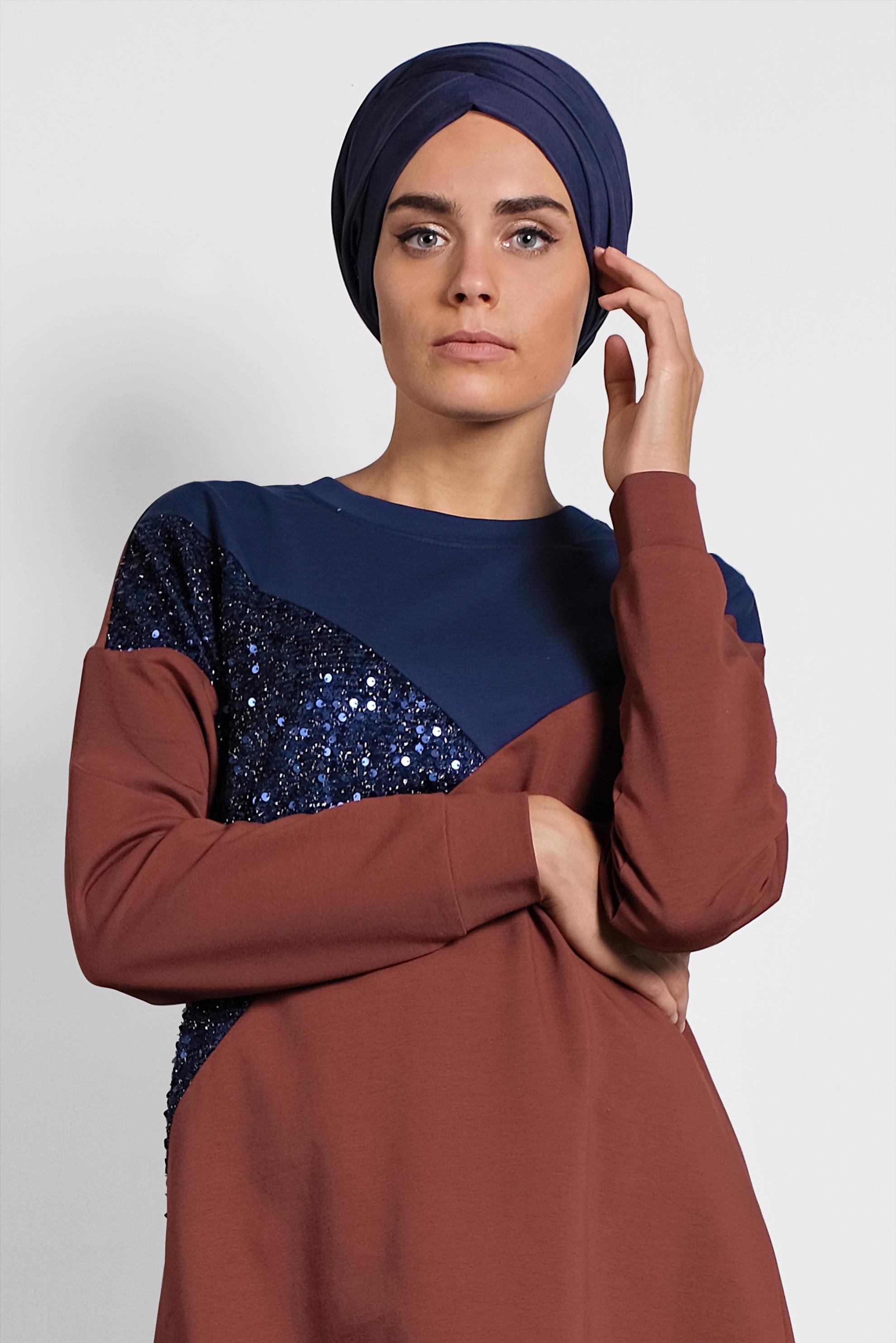 Tesettür giyim BORDO PUL PAYETLİ EŞOFMAN TUNİK 40103	