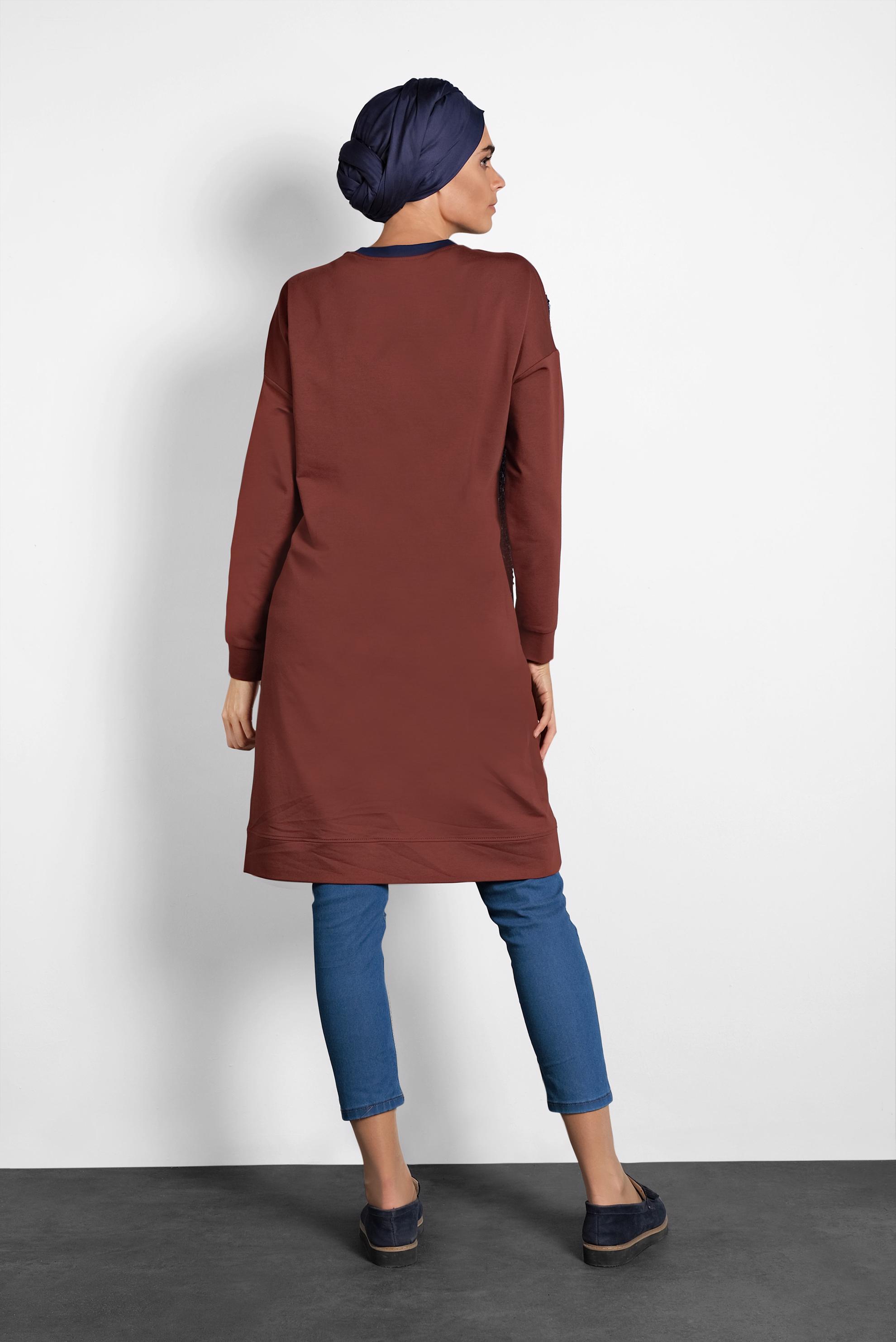 Tesettür giyim BORDO PUL PAYETLİ EŞOFMAN TUNİK 40103	