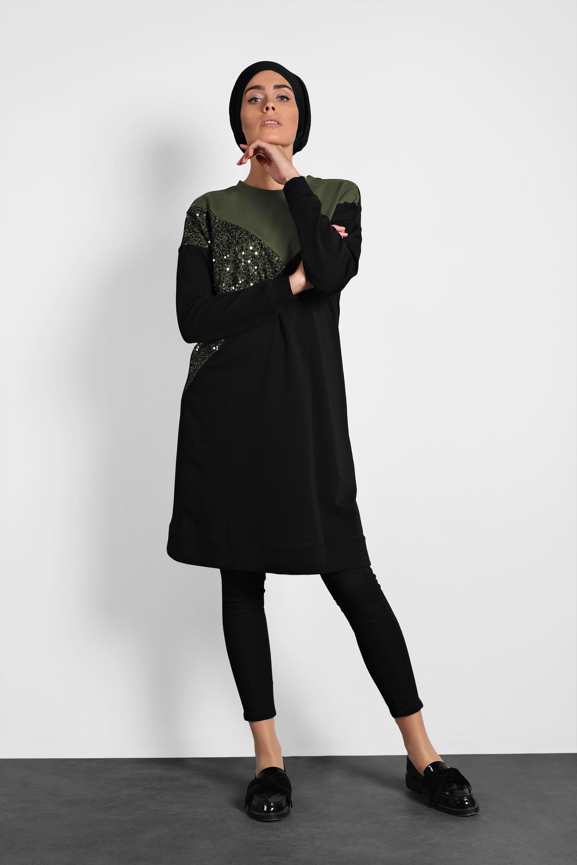 Tesettür giyim SİYAH PUL PAYETLİ EŞOFMAN TUNİK 40103	