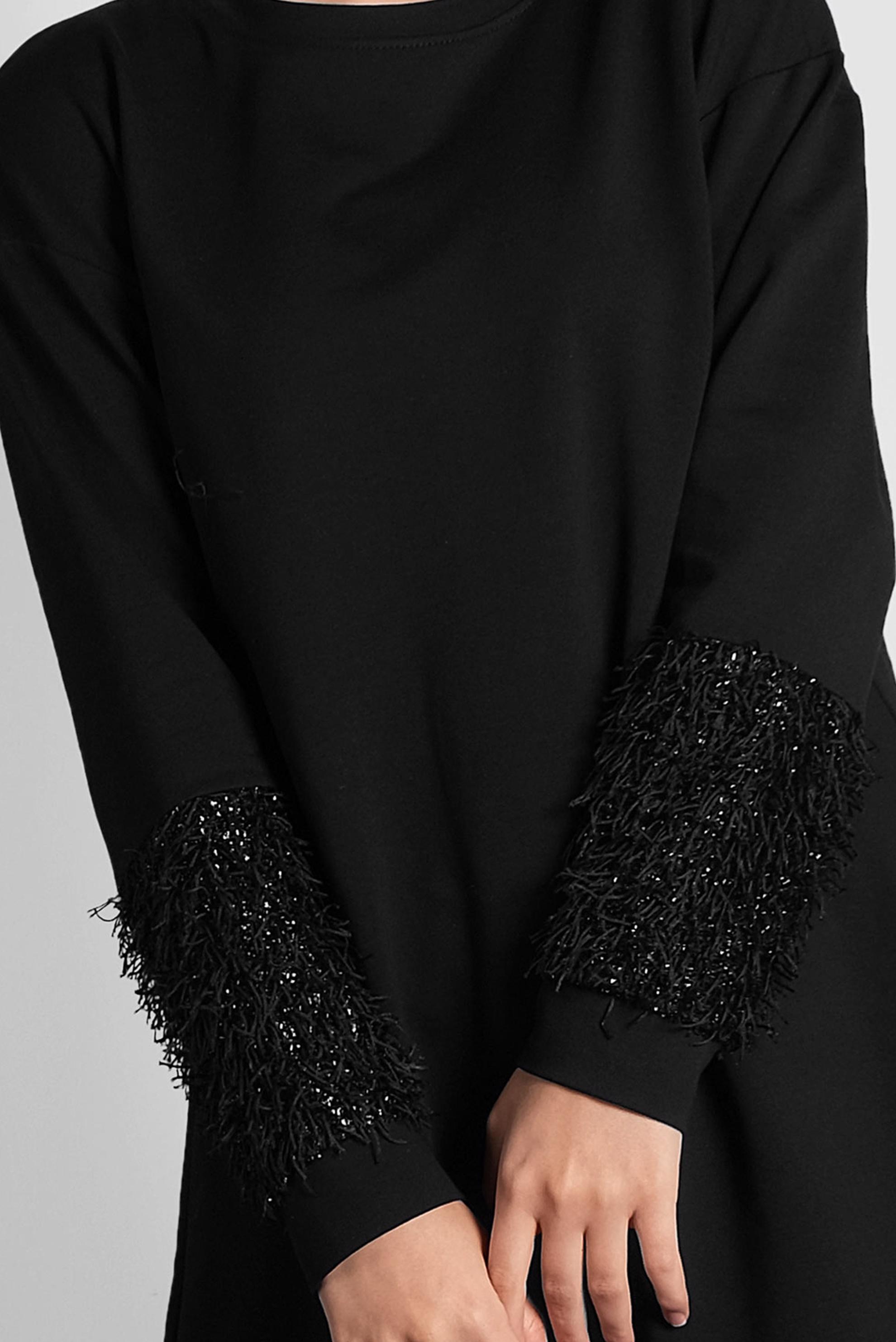 Tesettür giyim SİYAH KOLLARI SAÇAK DETAYLI SALAŞ TUNİK 40104 