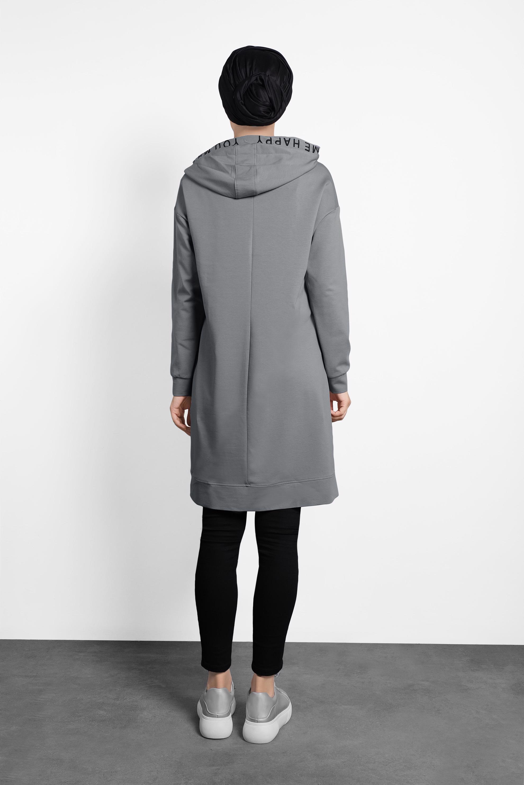 Tesettür giyim GRİ KAPÜŞONLU EŞOFMAN TUNİK 40106