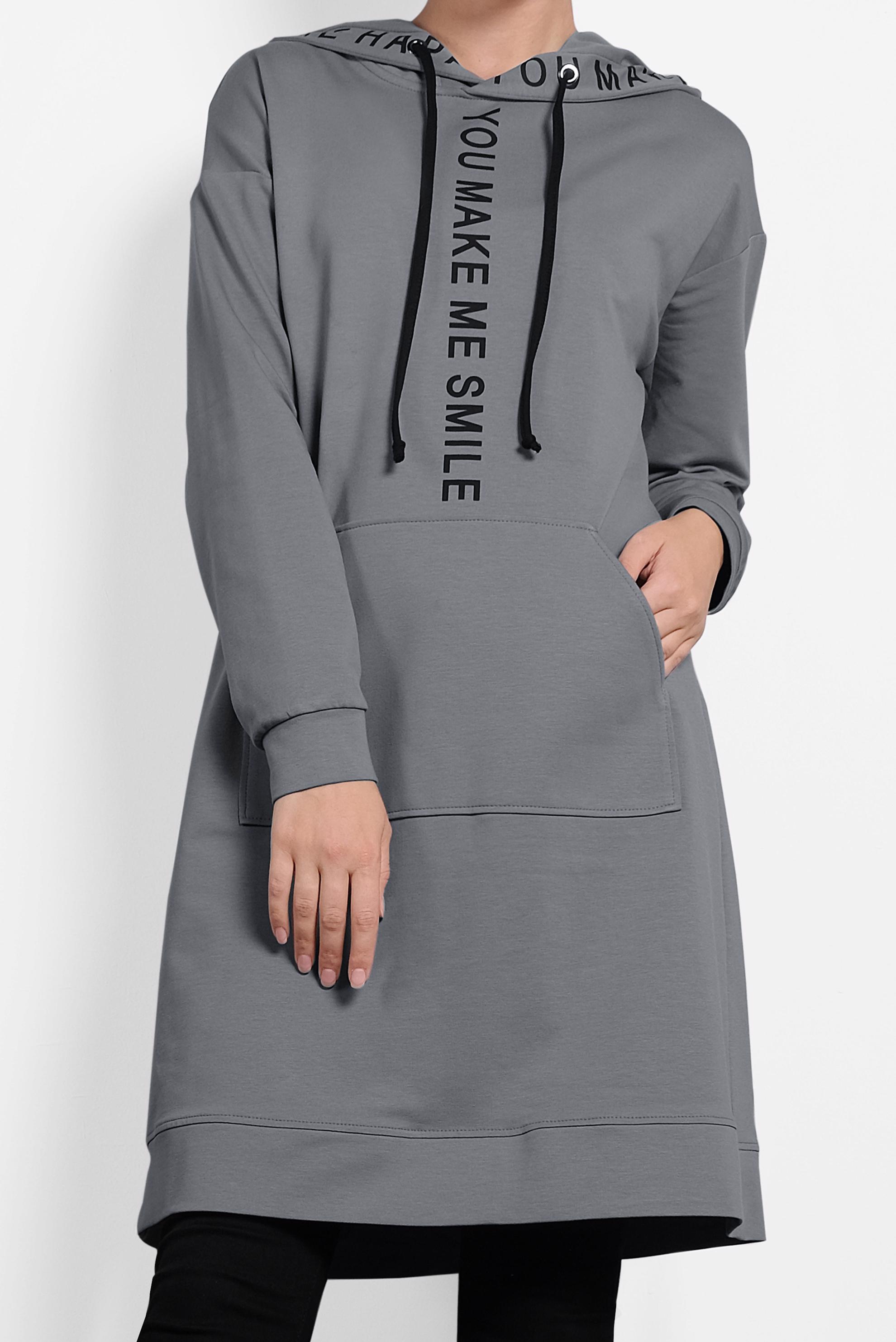 Tesettür giyim GRİ KAPÜŞONLU EŞOFMAN TUNİK 40106