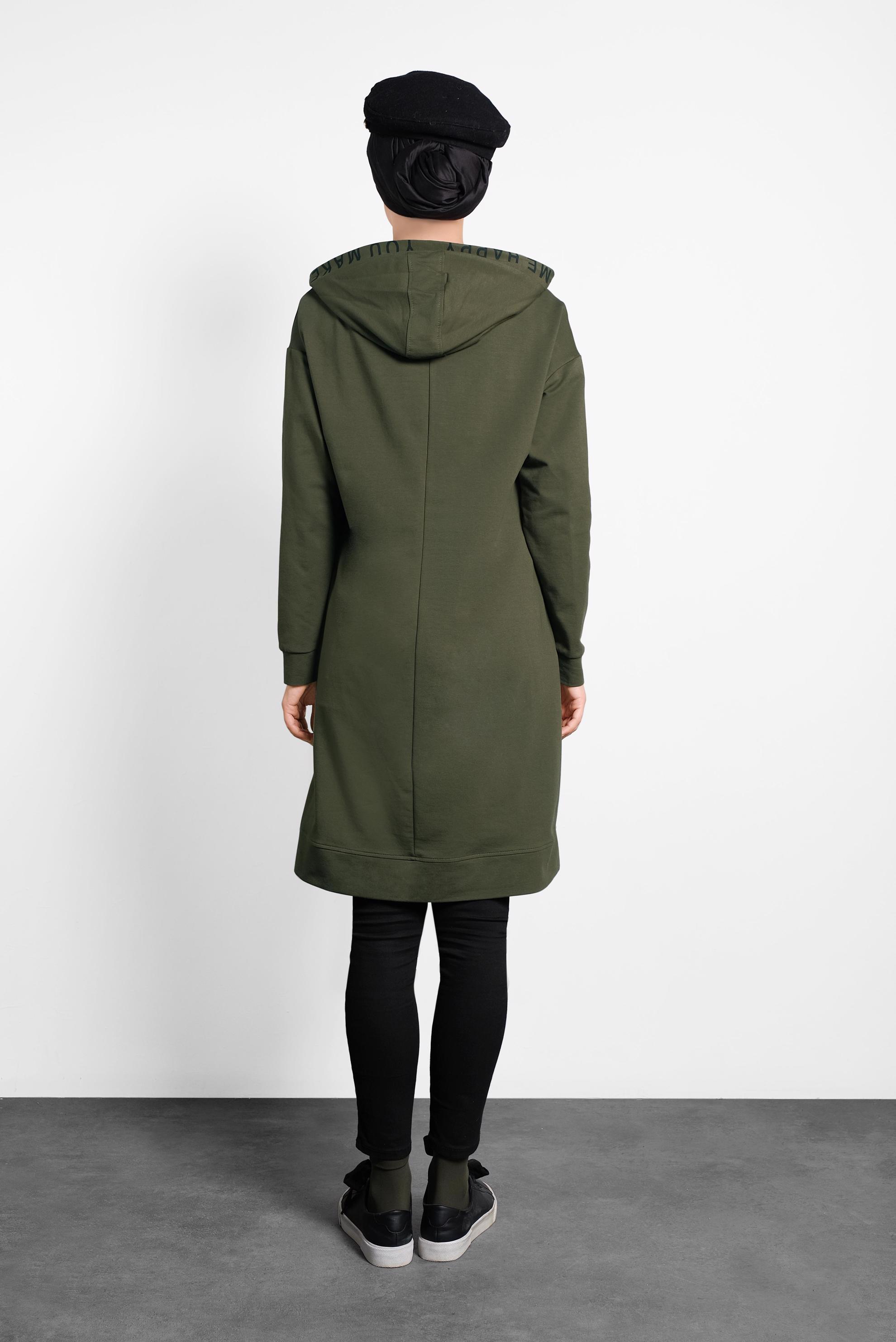 Tesettür giyim HAKİ KAPÜŞONLU EŞOFMAN TUNİK 40106