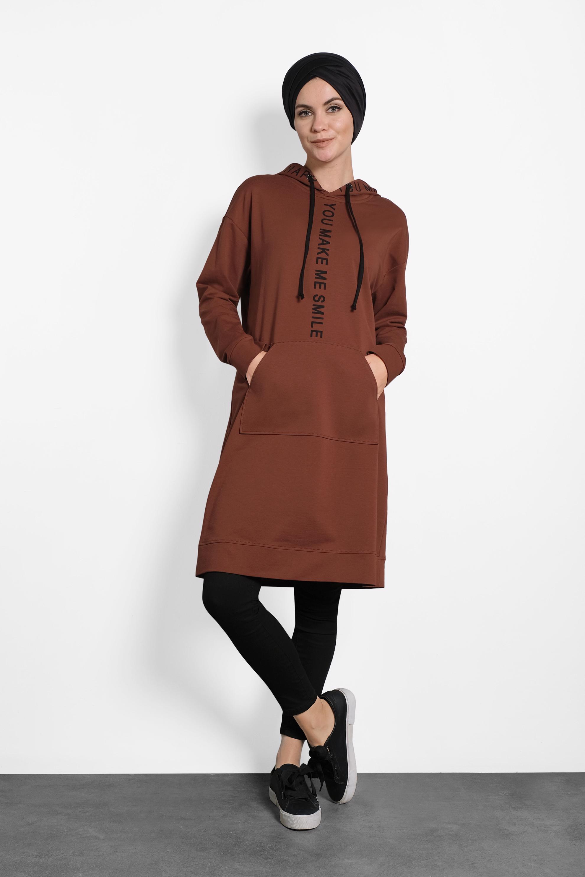 Tesettür giyim TURUNCU KAPÜŞONLU EŞOFMAN TUNİK 40106