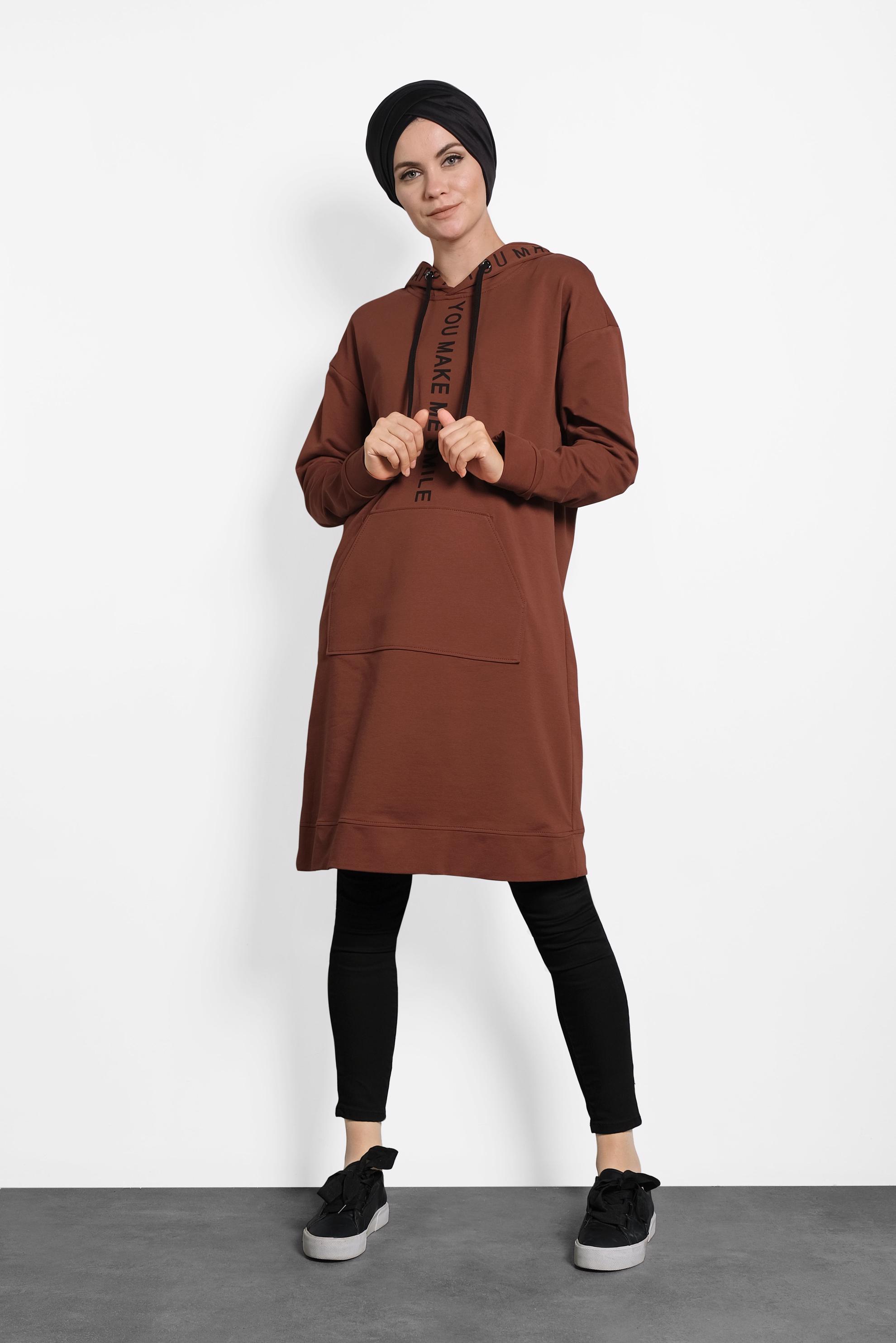 Tesettür giyim TURUNCU KAPÜŞONLU EŞOFMAN TUNİK 40106