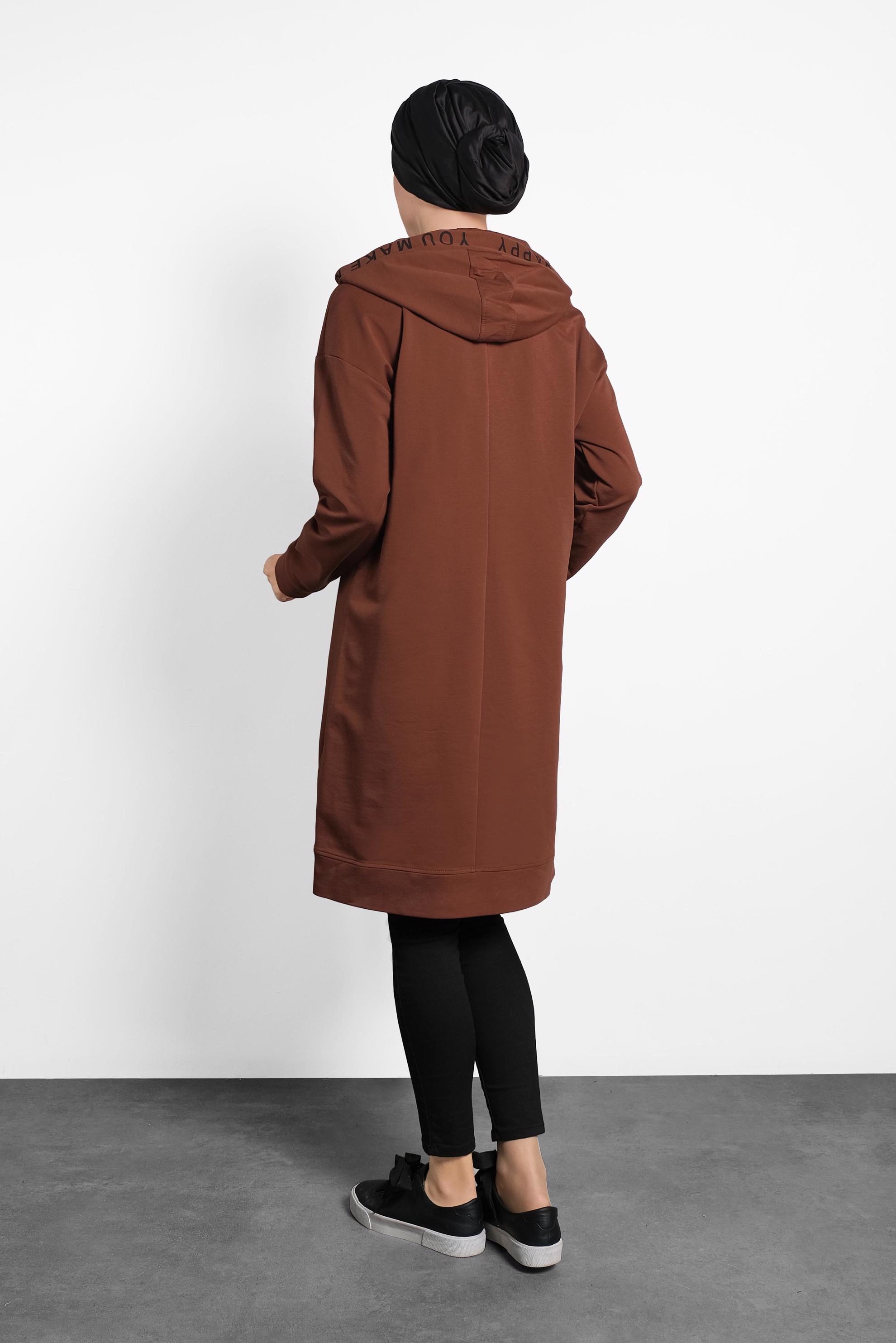 Tesettür giyim TURUNCU KAPÜŞONLU EŞOFMAN TUNİK 40106