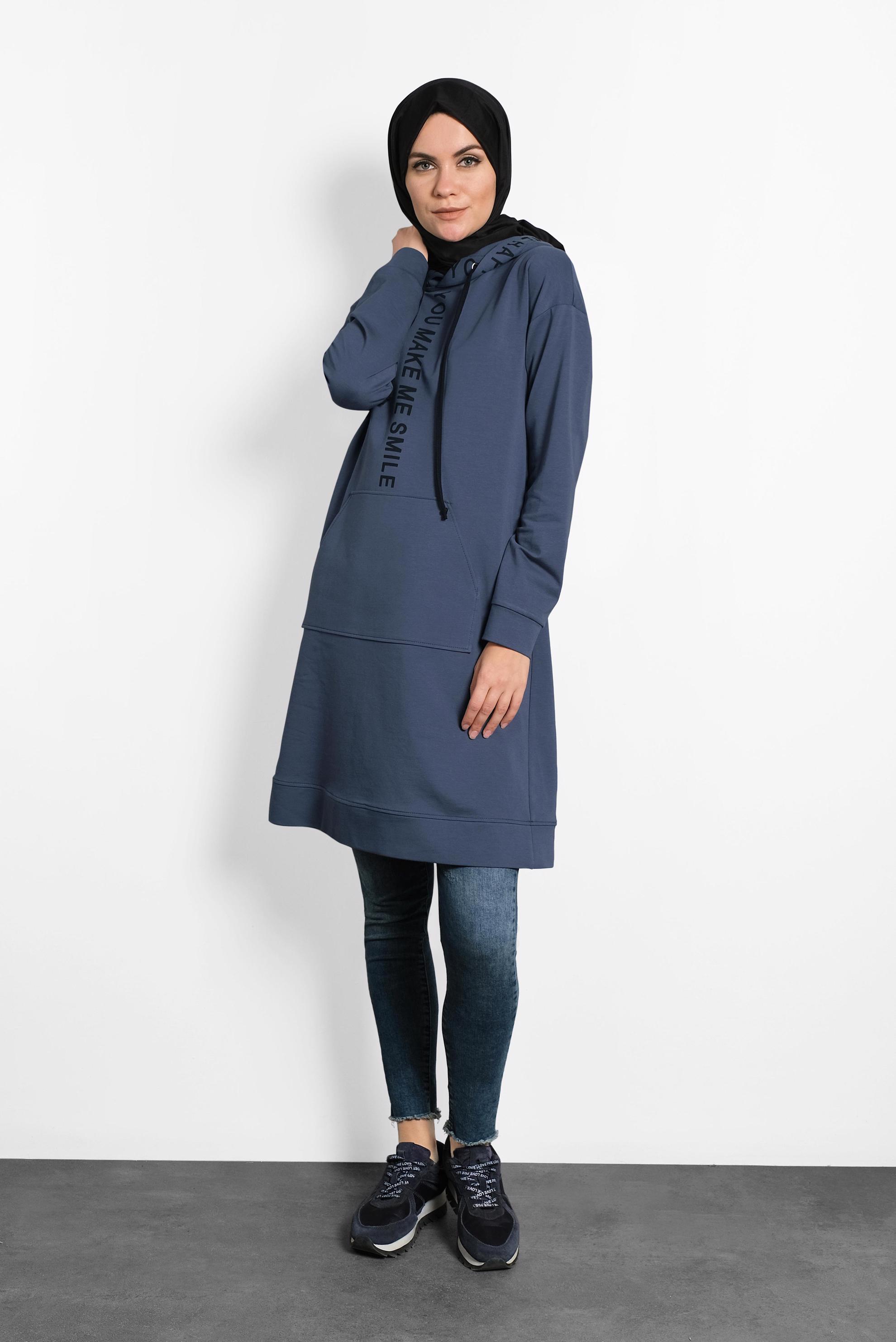 Tesettür giyim LACİVERT KAPÜŞONLU EŞOFMAN TUNİK 40106