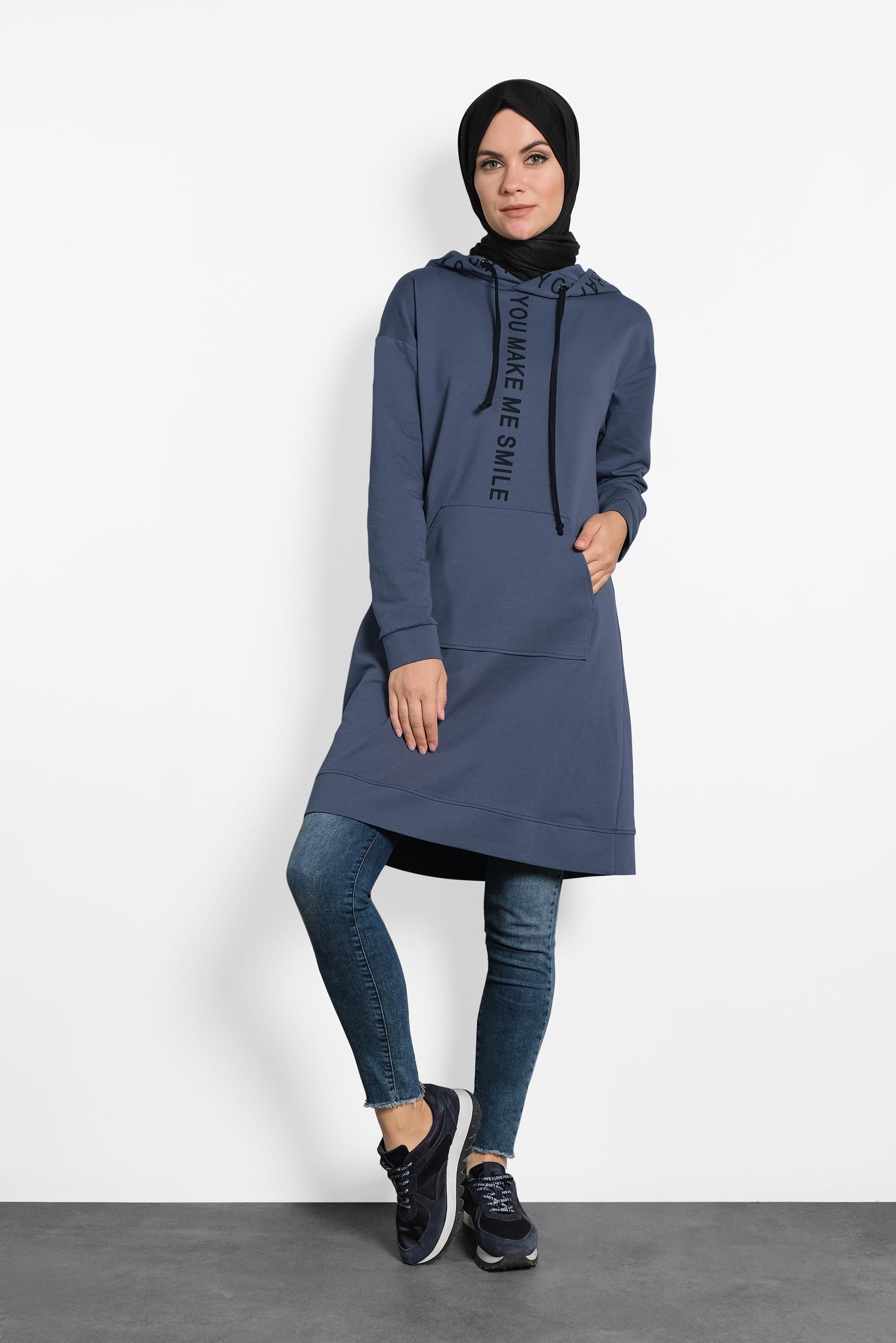 Tesettür giyim LACİVERT KAPÜŞONLU EŞOFMAN TUNİK 40106