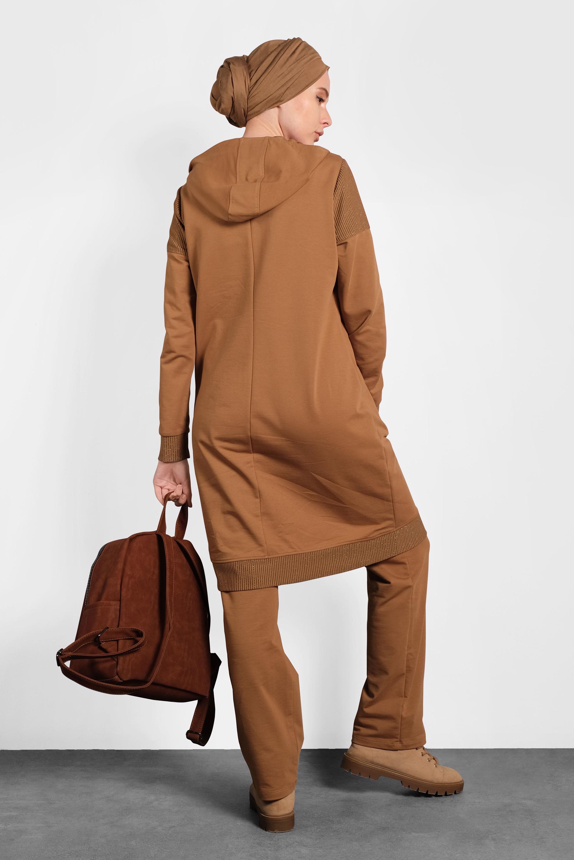 Tesettür giyim SARI CEPLİ SİMLİ İKİLİ PANTOLONLU TAKIM 40107