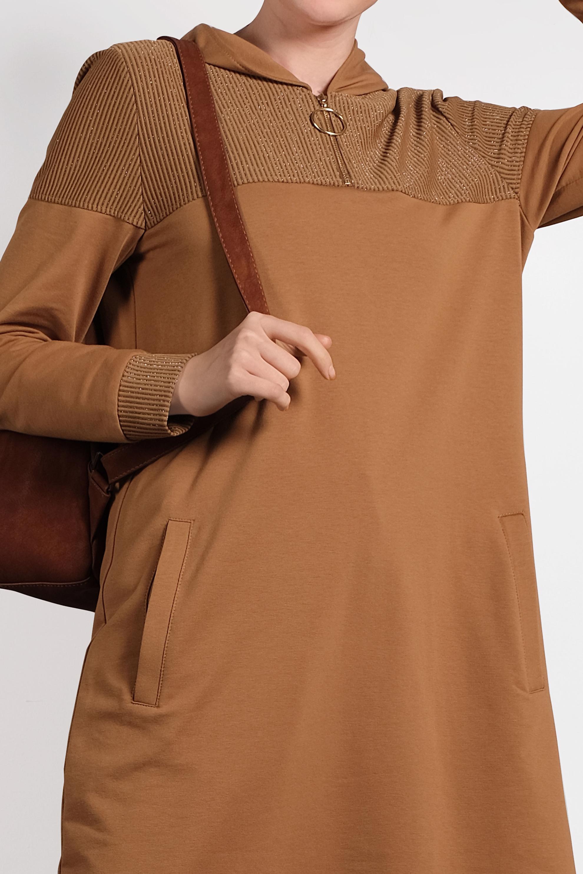 Tesettür giyim SARI CEPLİ SİMLİ İKİLİ PANTOLONLU TAKIM 40107