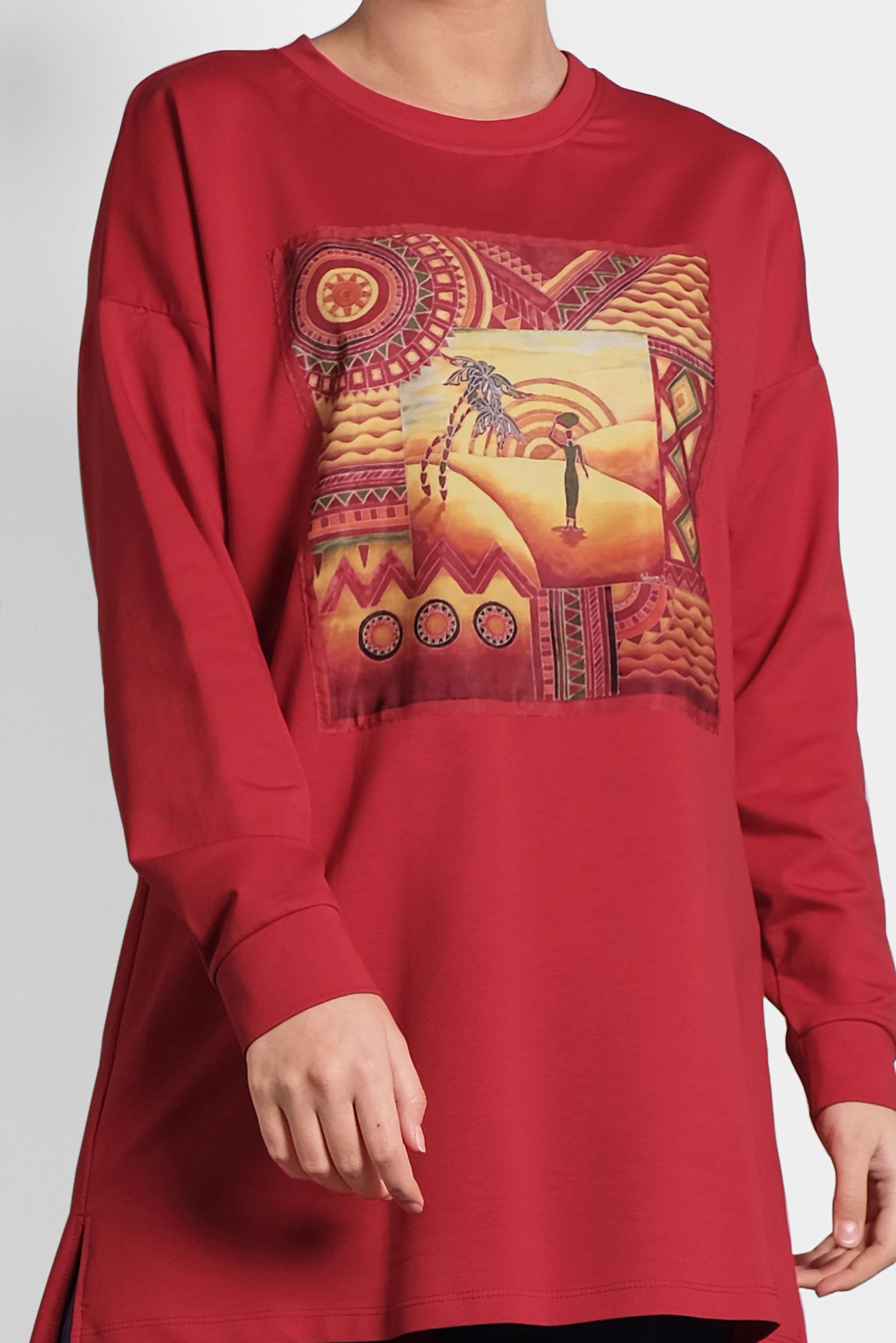 Tesettür giyim BORDO BASKI DETAYLI EŞOFMAN TUNİK 40156 