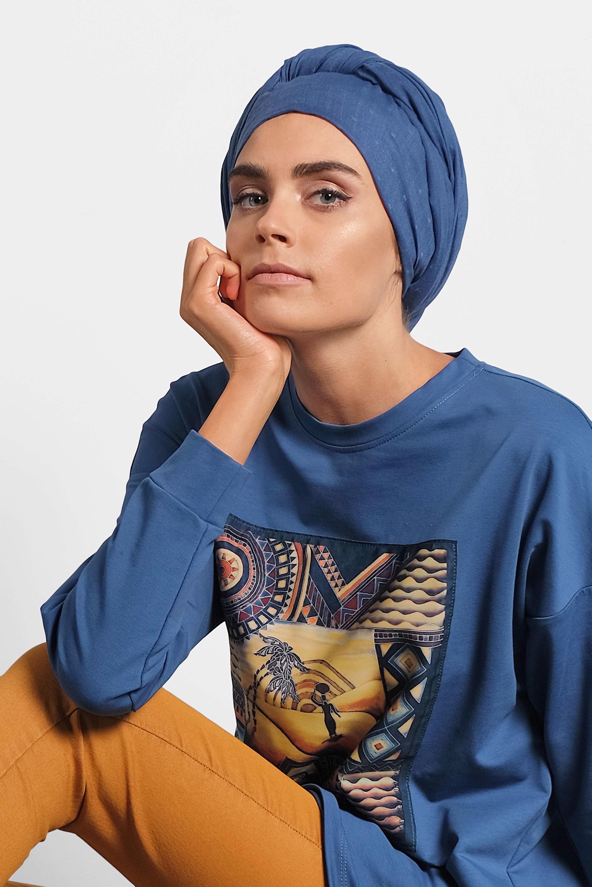 Tesettür giyim LACİVERT BASKI DETAYLI EŞOFMAN TUNİK 40156 