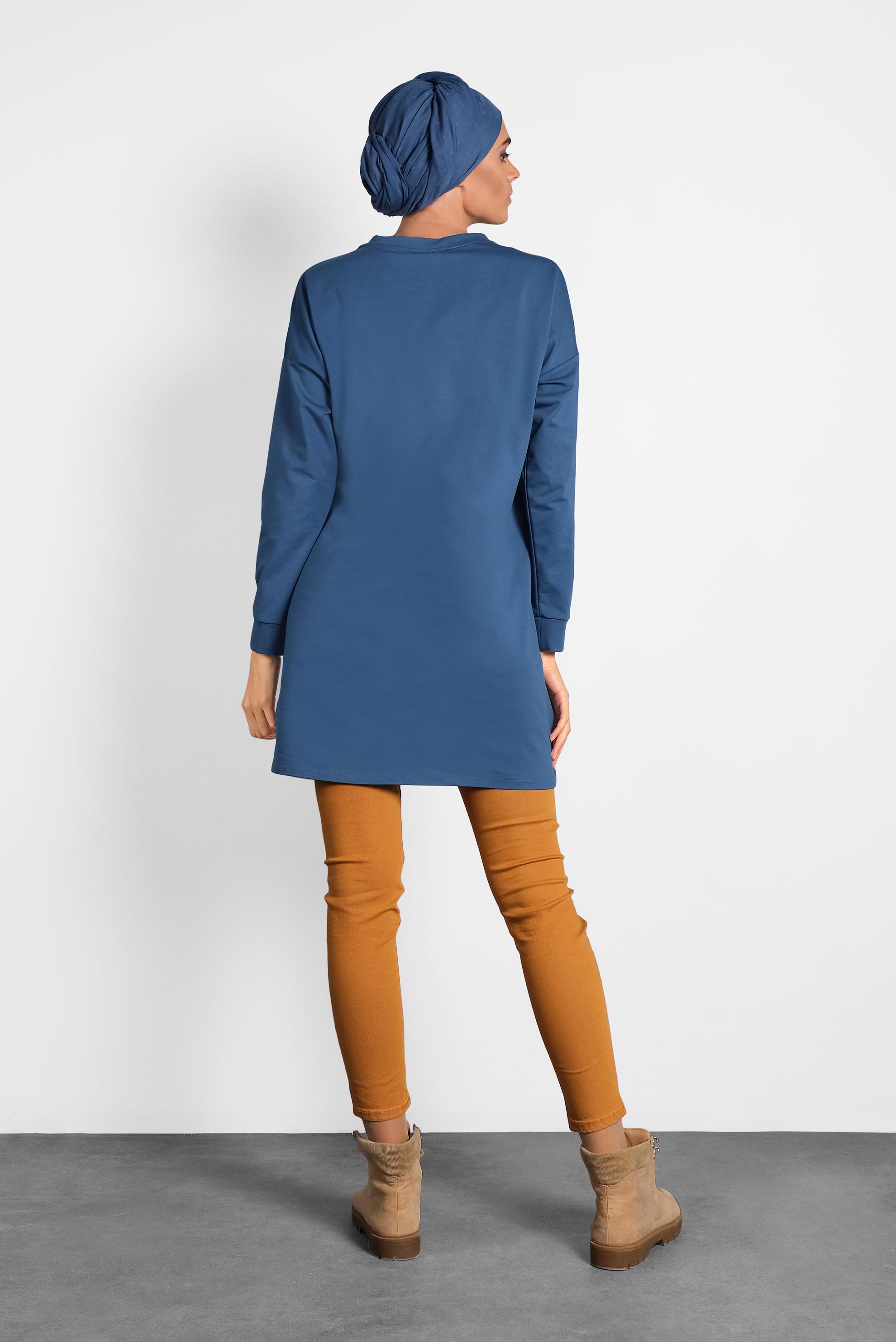 Tesettür giyim LACİVERT BASKI DETAYLI EŞOFMAN TUNİK 40156 