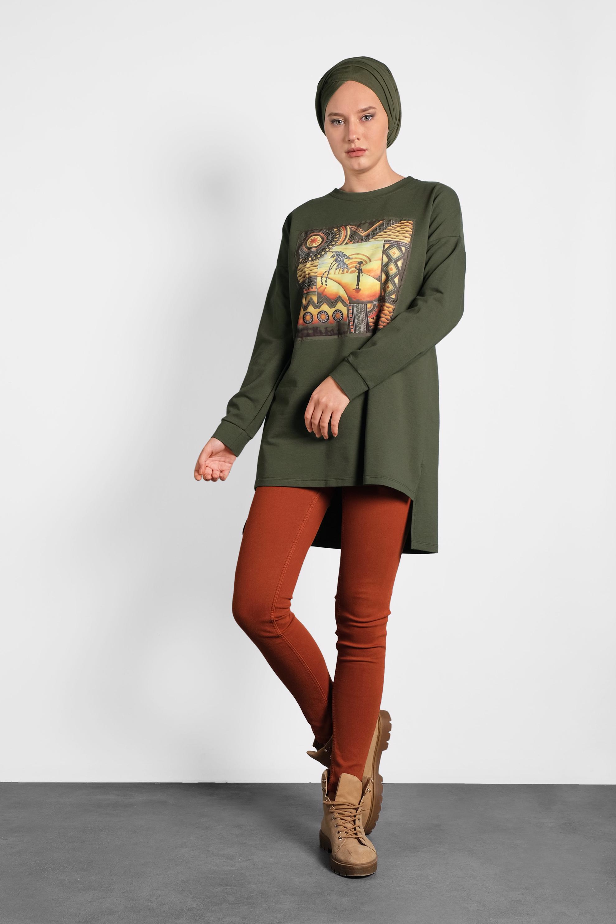 Hijab clothing KHAKI PRINTED SPORT TUNIC 40156