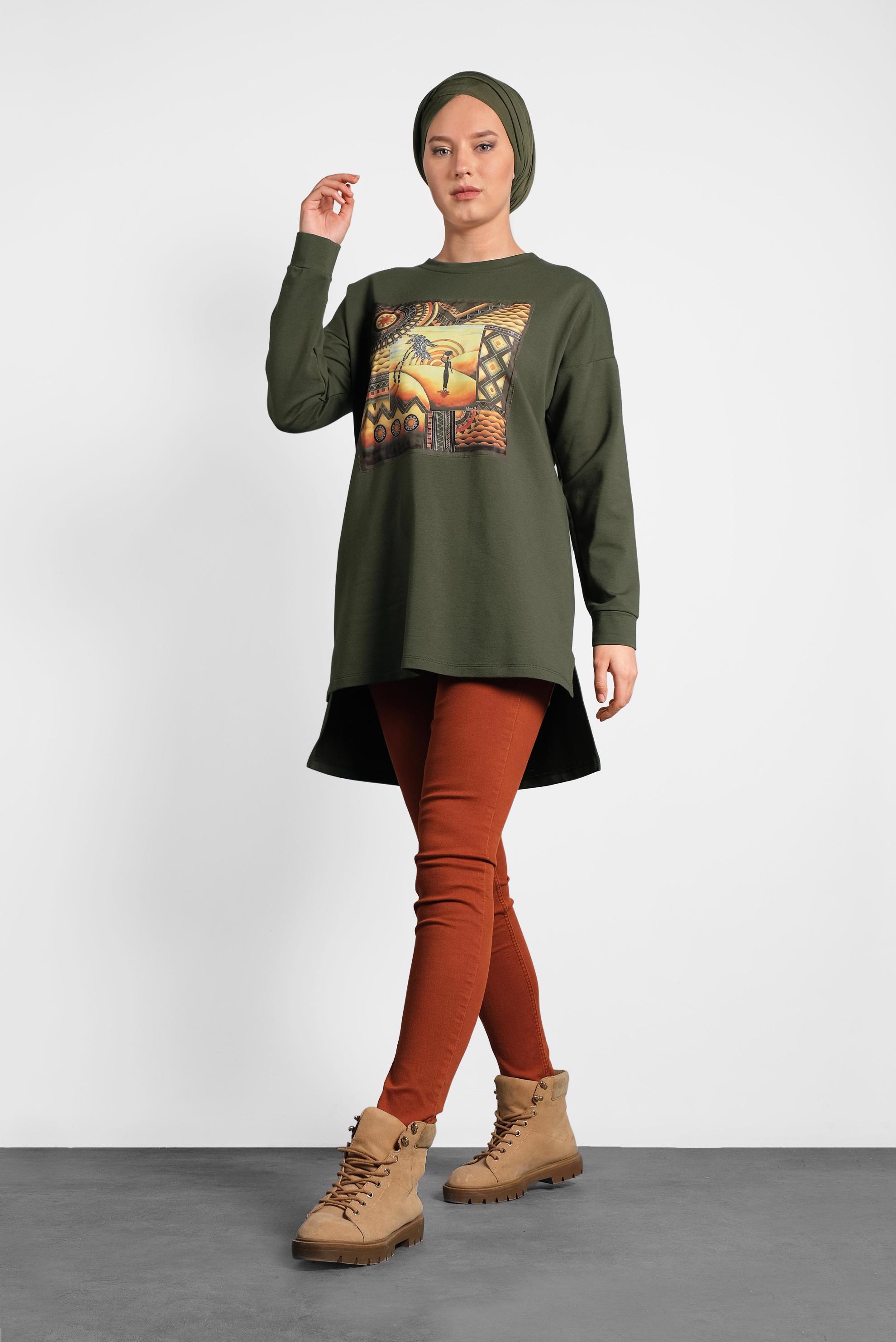 Hijab clothing KHAKI PRINTED SPORT TUNIC 40156