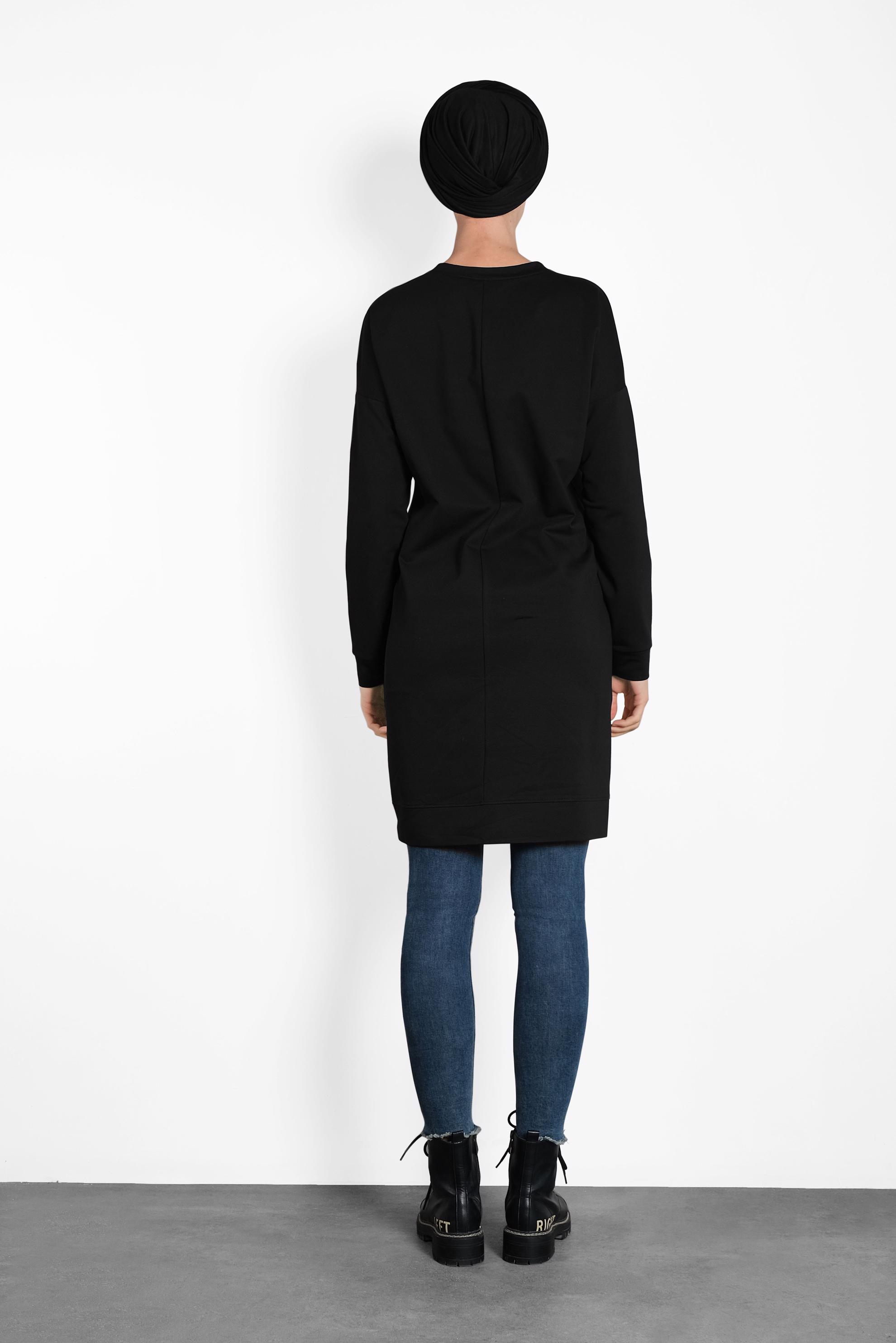 Tesettür giyim SİYAH BASKI DETAYLI EŞOFMAN TUNİK 40159 