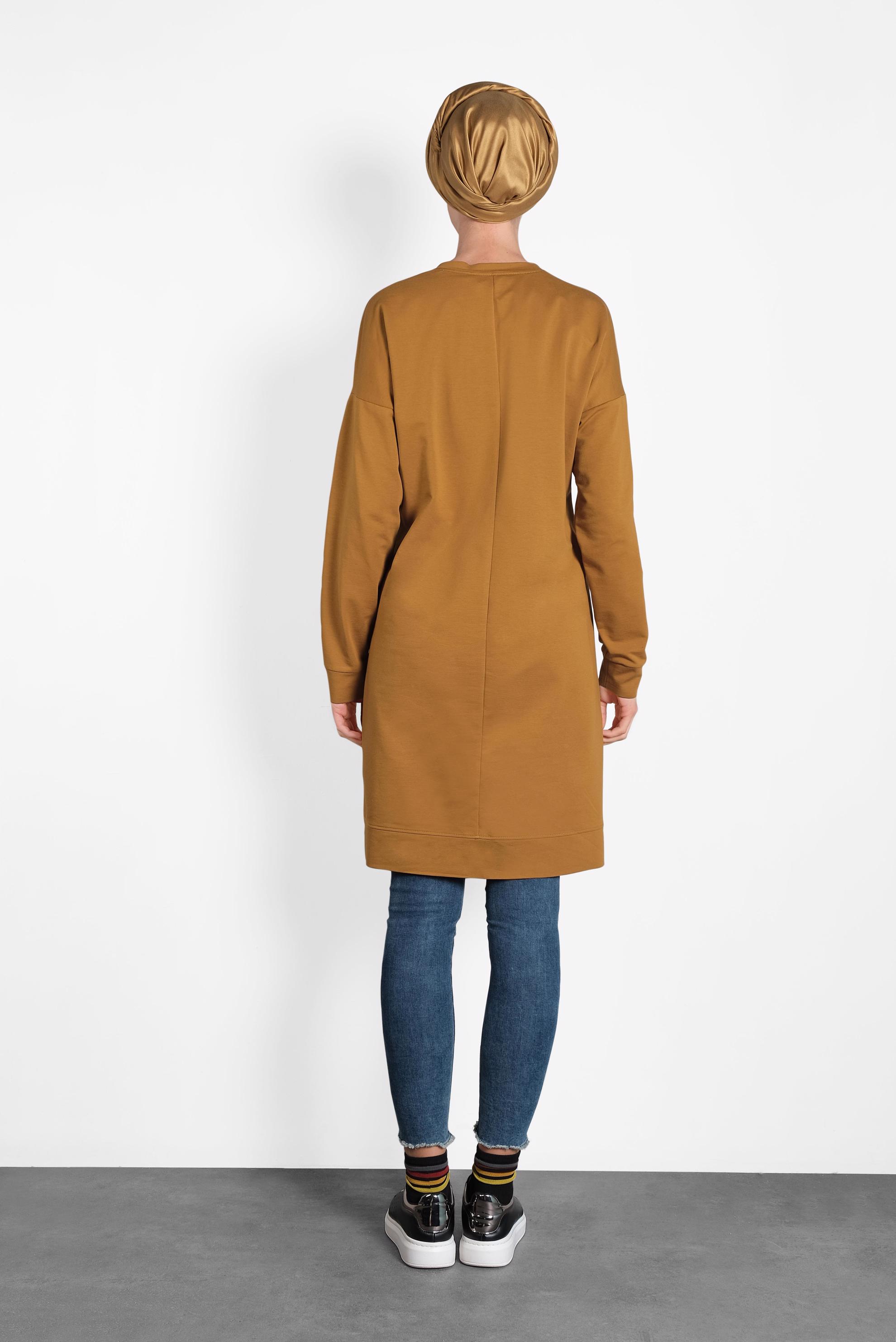 Tesettür giyim SARI BASKI DETAYLI EŞOFMAN TUNİK 40159 