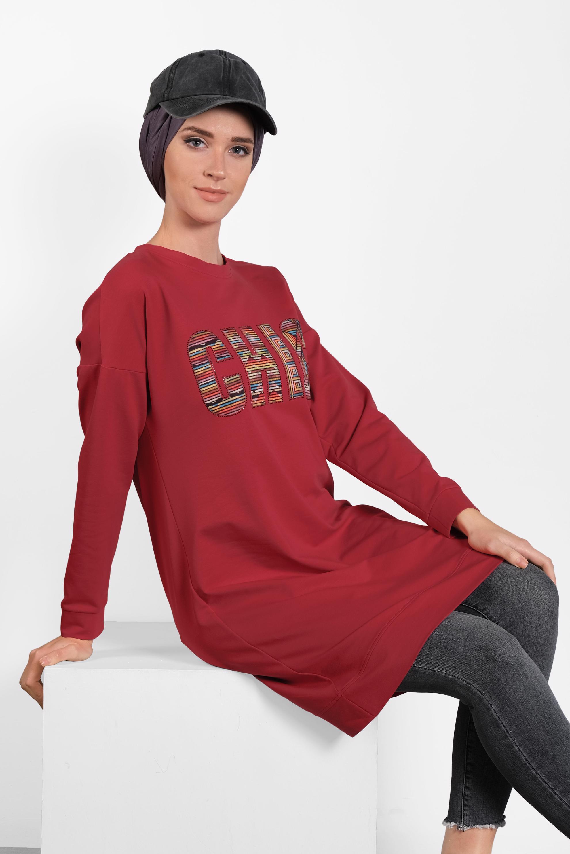 Hijab clothing CLARET RED PRINTED SPORT TUNIC 40159 