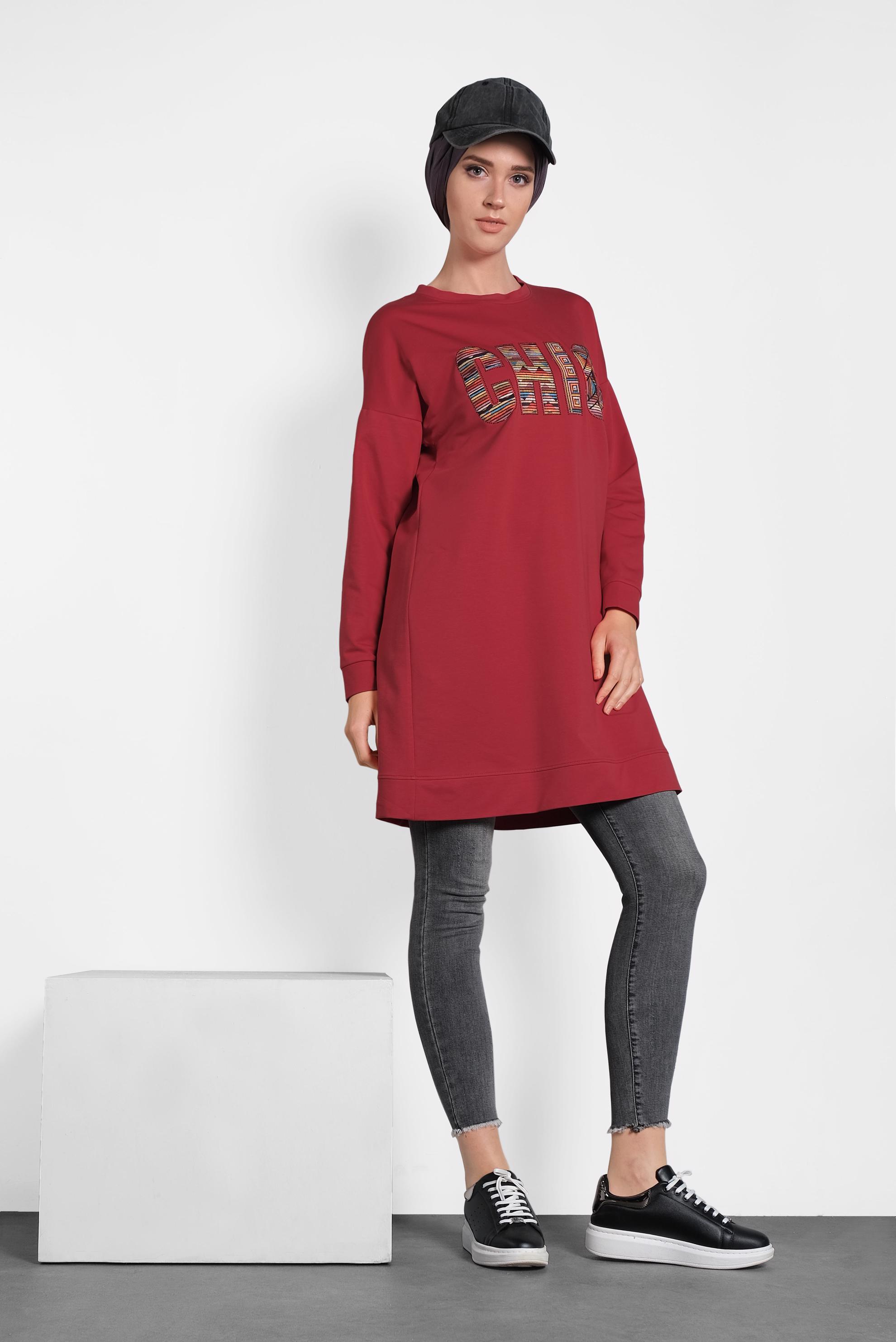 Hijab clothing CLARET RED PRINTED SPORT TUNIC 40159 