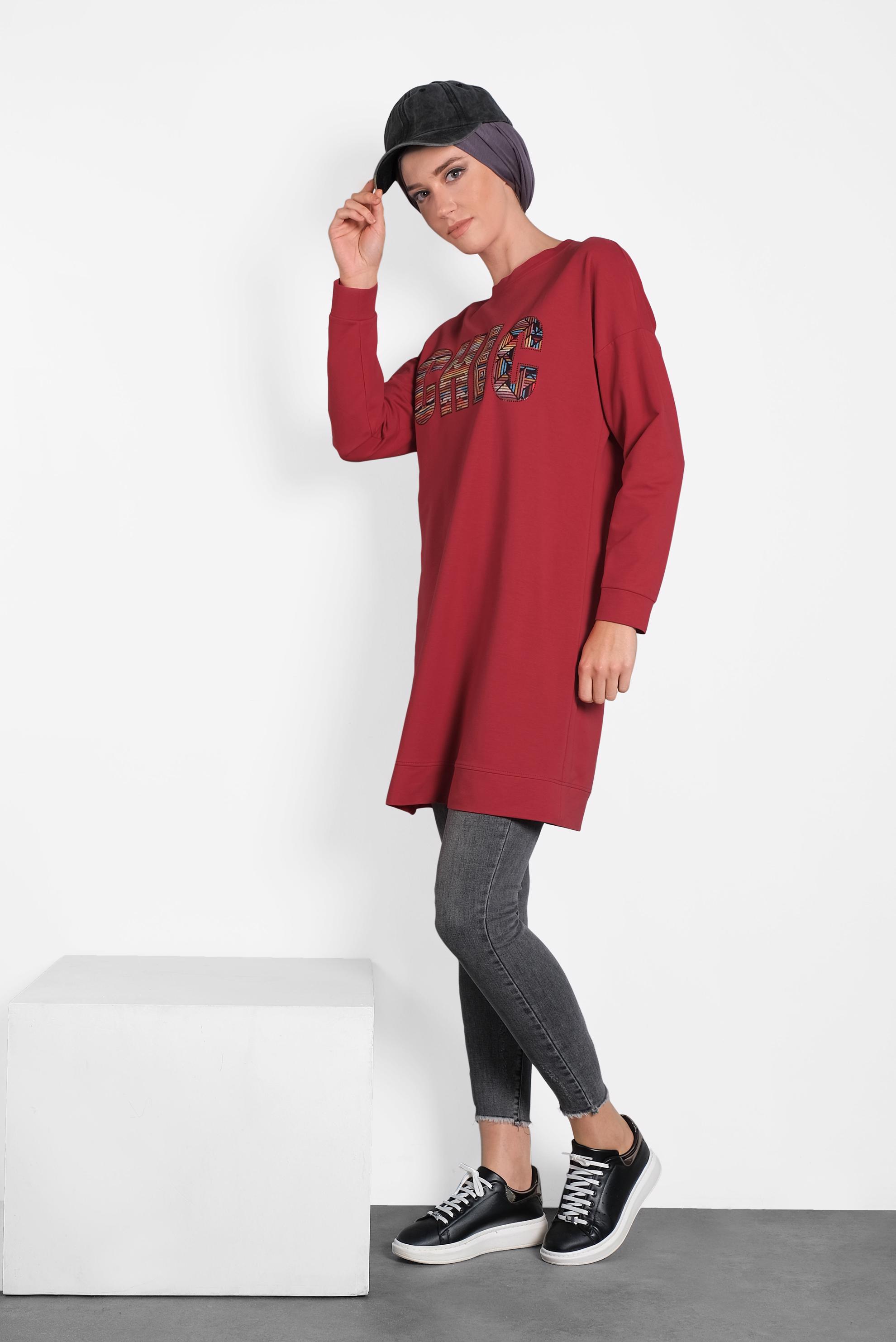 Hijab clothing CLARET RED PRINTED SPORT TUNIC 40159 