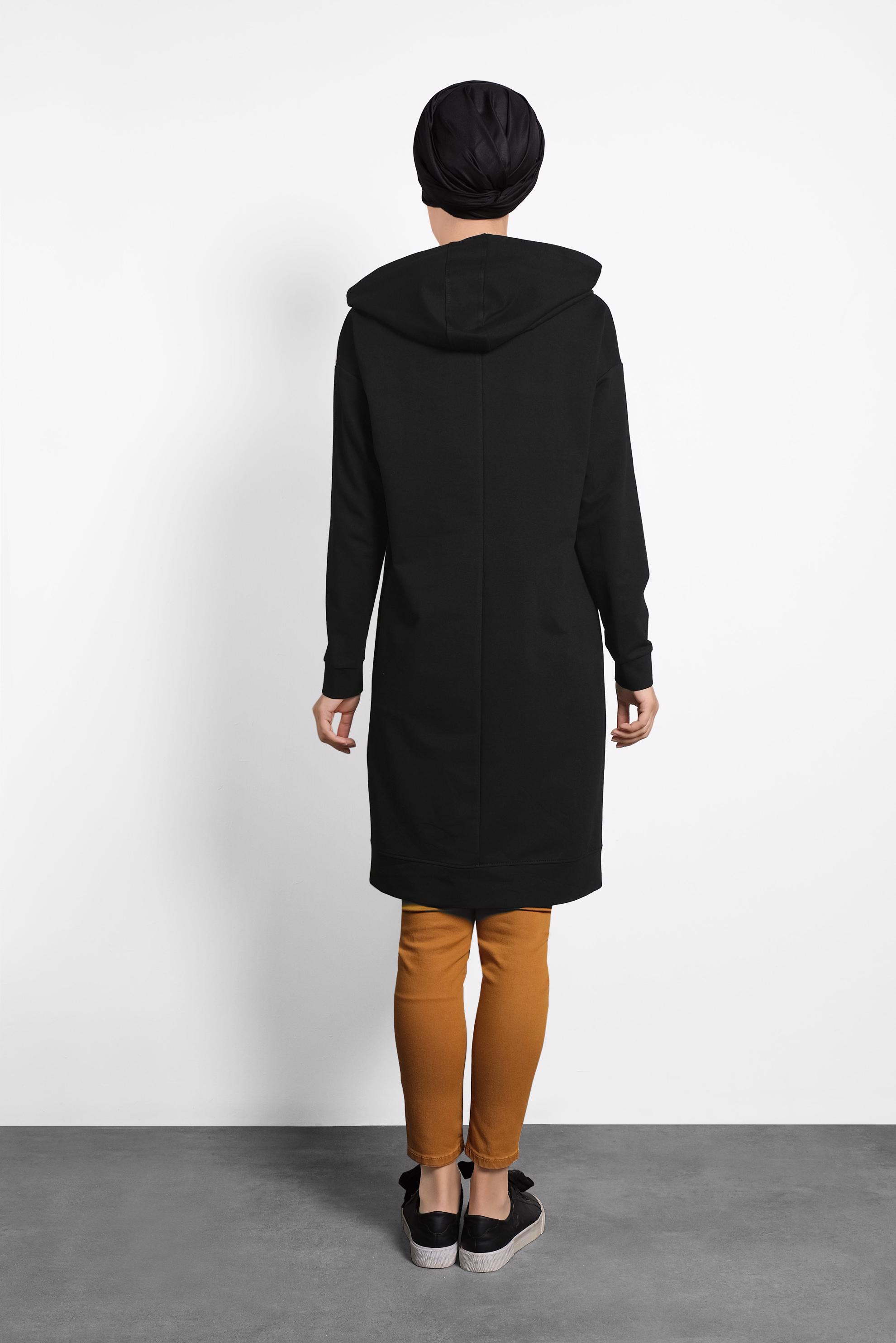 Tesettür giyim SİYAH DESENLİ PAMUKLU EŞOFMAN TUNİK 40160