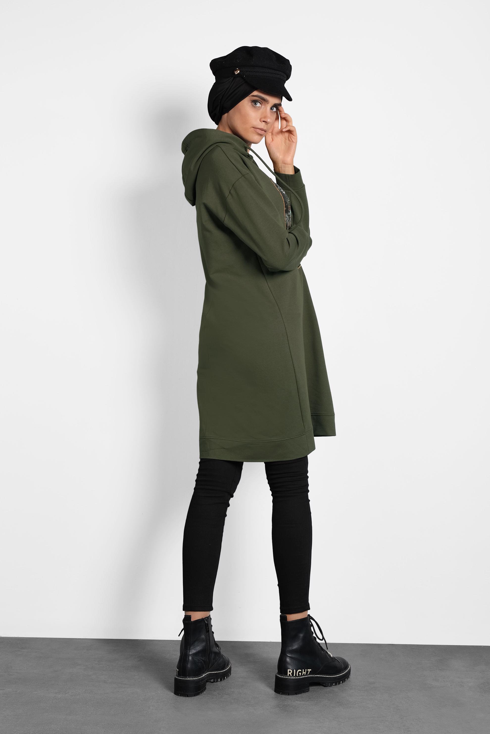 Tesettür giyim HAKİ DESENLİ PAMUKLU EŞOFMAN TUNİK 40160