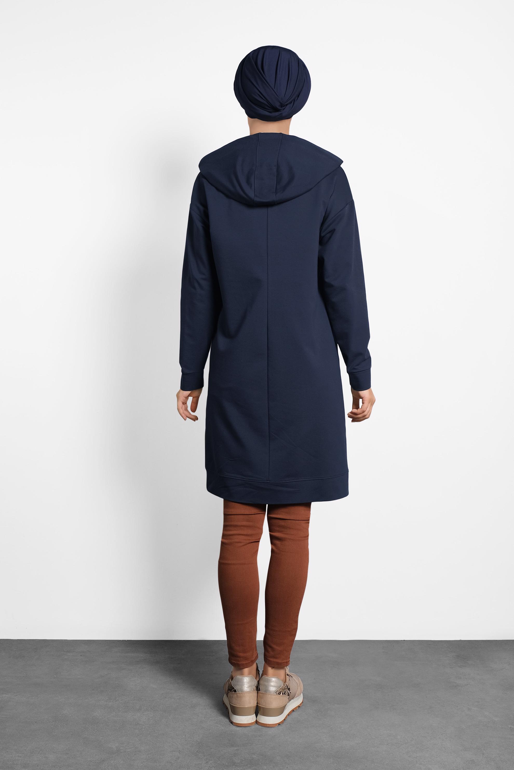 Tesettür giyim LACİVERT DESENLİ PAMUKLU EŞOFMAN TUNİK 40160