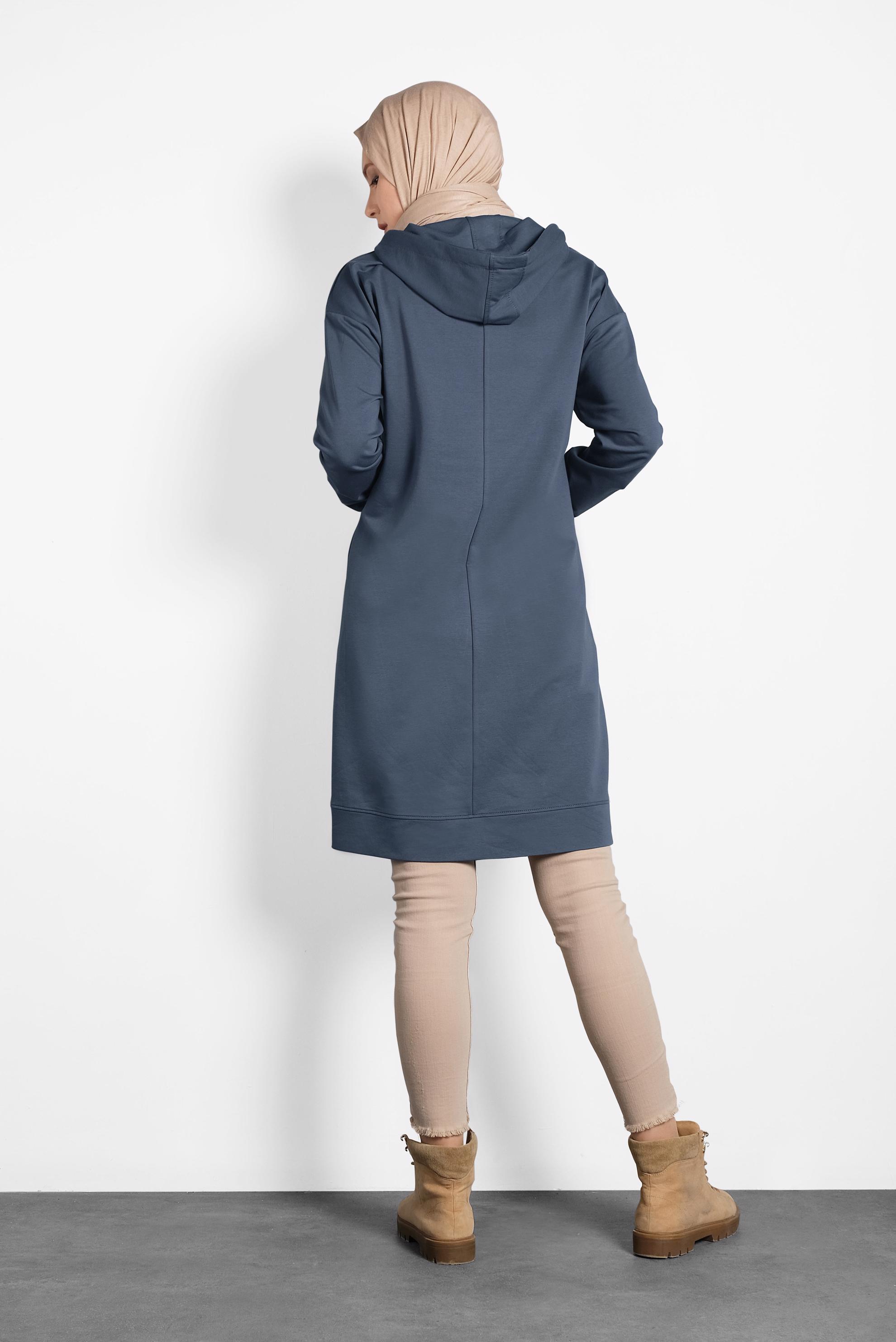 Tesettür giyim LACİVERT DESENLİ PAMUKLU EŞOFMAN TUNİK 40160