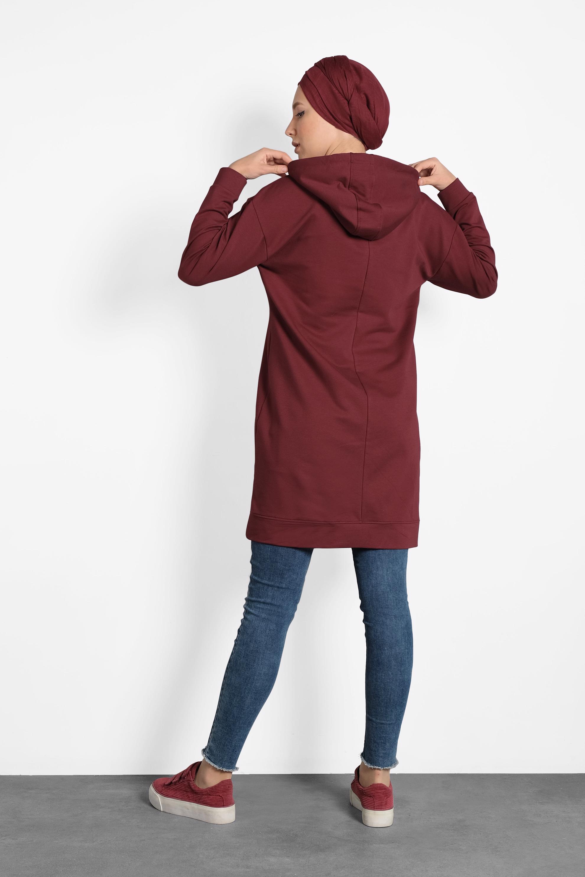 Tesettür giyim BORDO DESENLİ PAMUKLU EŞOFMAN TUNİK 40160