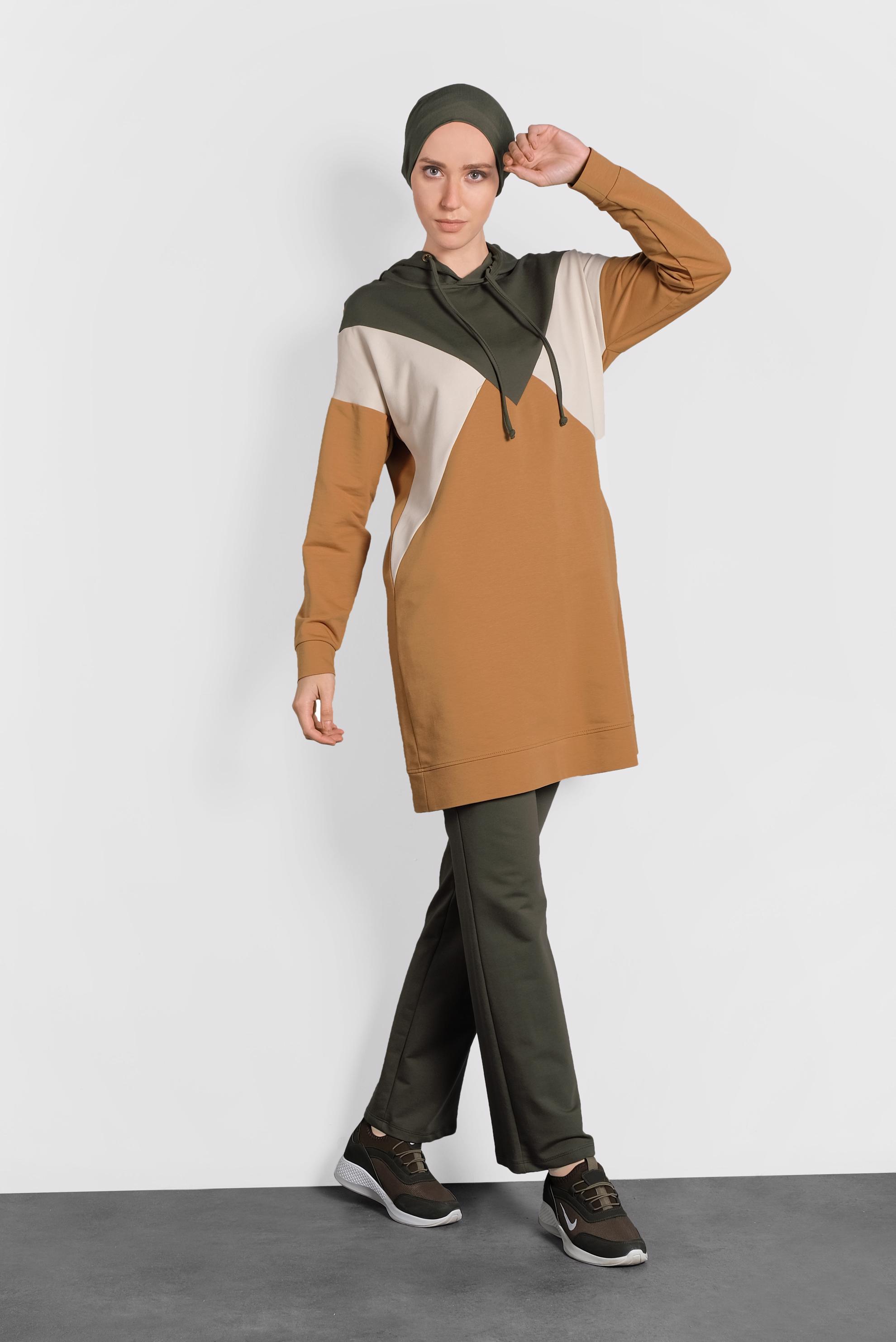 Tesettür giyim SARI BAĞCIKLI KAPÜŞONLU İKİLİ EŞOFMAN TAKIM  40162 