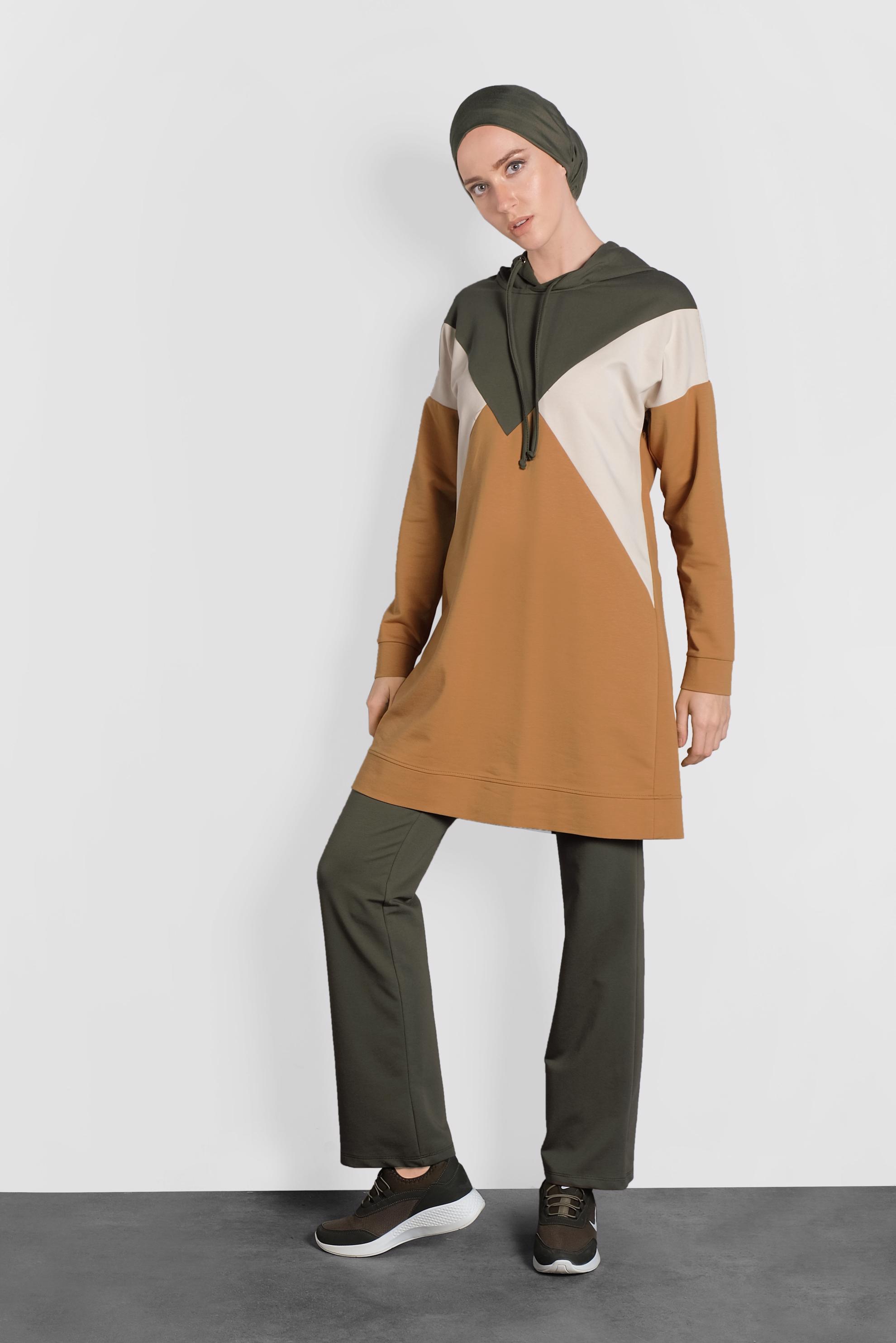 Tesettür giyim SARI BAĞCIKLI KAPÜŞONLU İKİLİ EŞOFMAN TAKIM  40162 