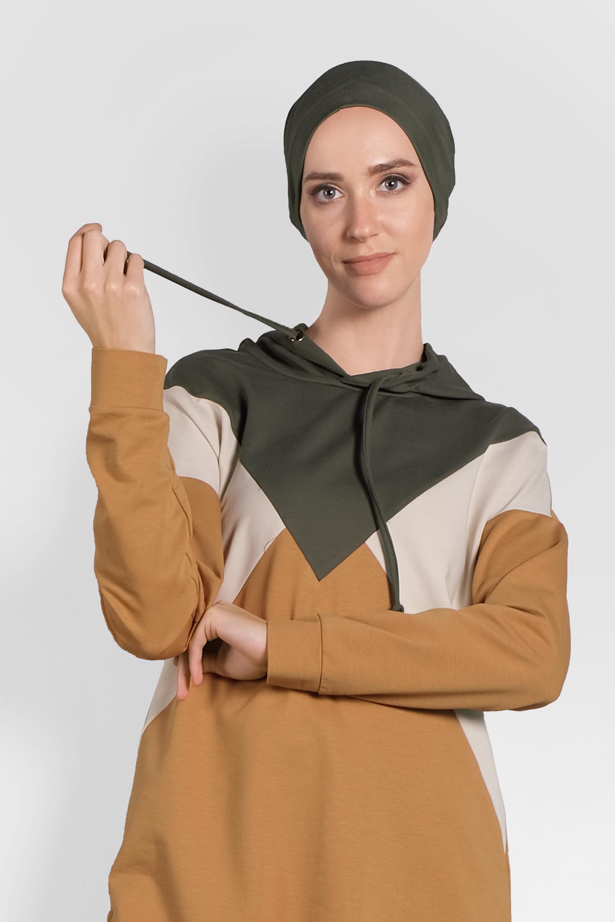 Tesettür giyim SARI BAĞCIKLI KAPÜŞONLU İKİLİ EŞOFMAN TAKIM  40162 