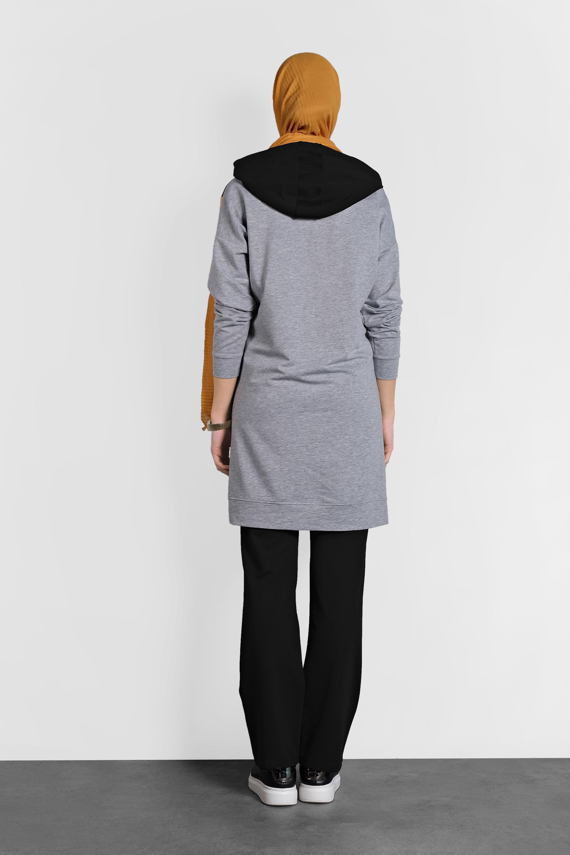 Tesettür giyim GRİ BAĞCIKLI KAPÜŞONLU İKİLİ EŞOFMAN TAKIM  40162 