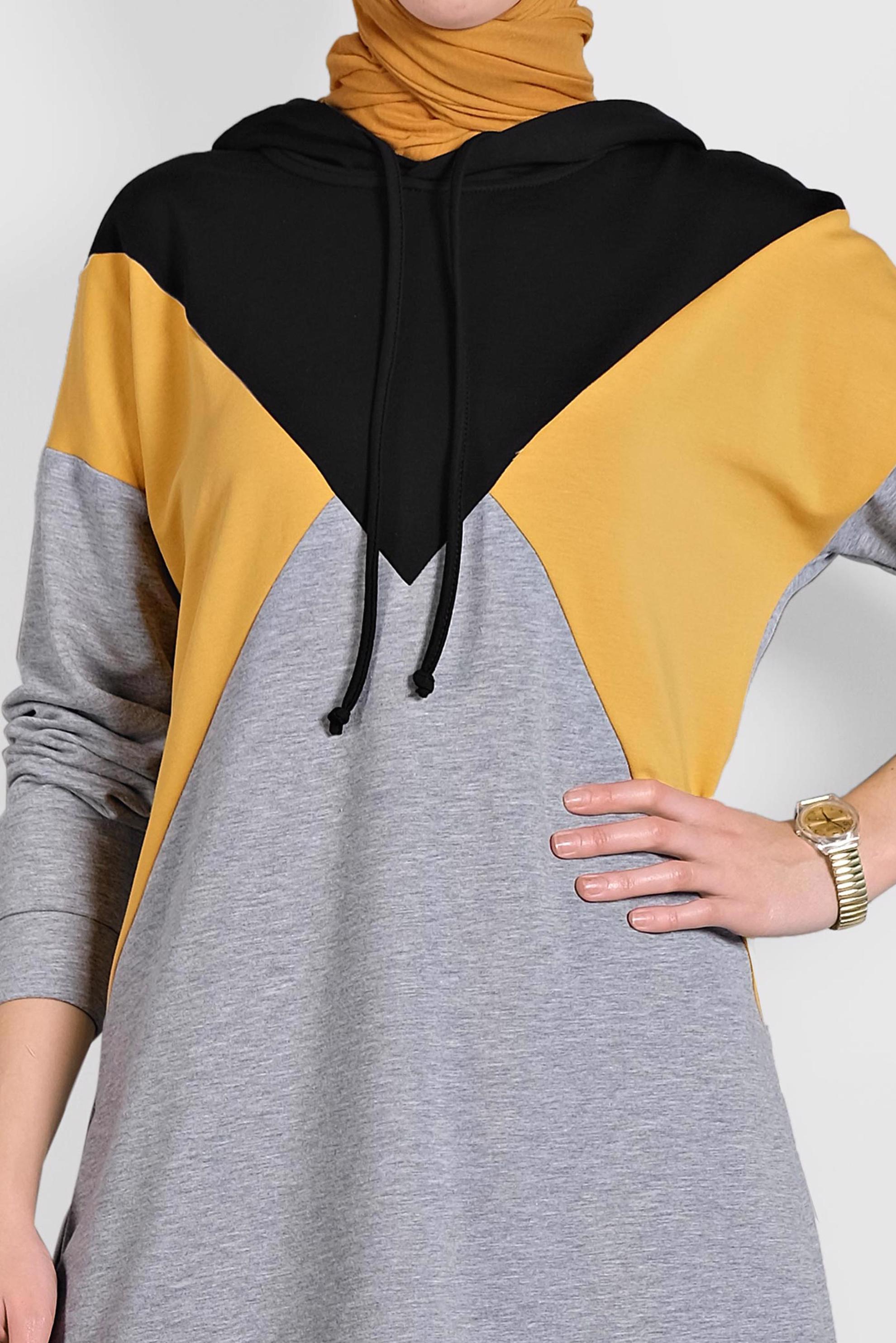 Tesettür giyim GRİ BAĞCIKLI KAPÜŞONLU İKİLİ EŞOFMAN TAKIM  40162 