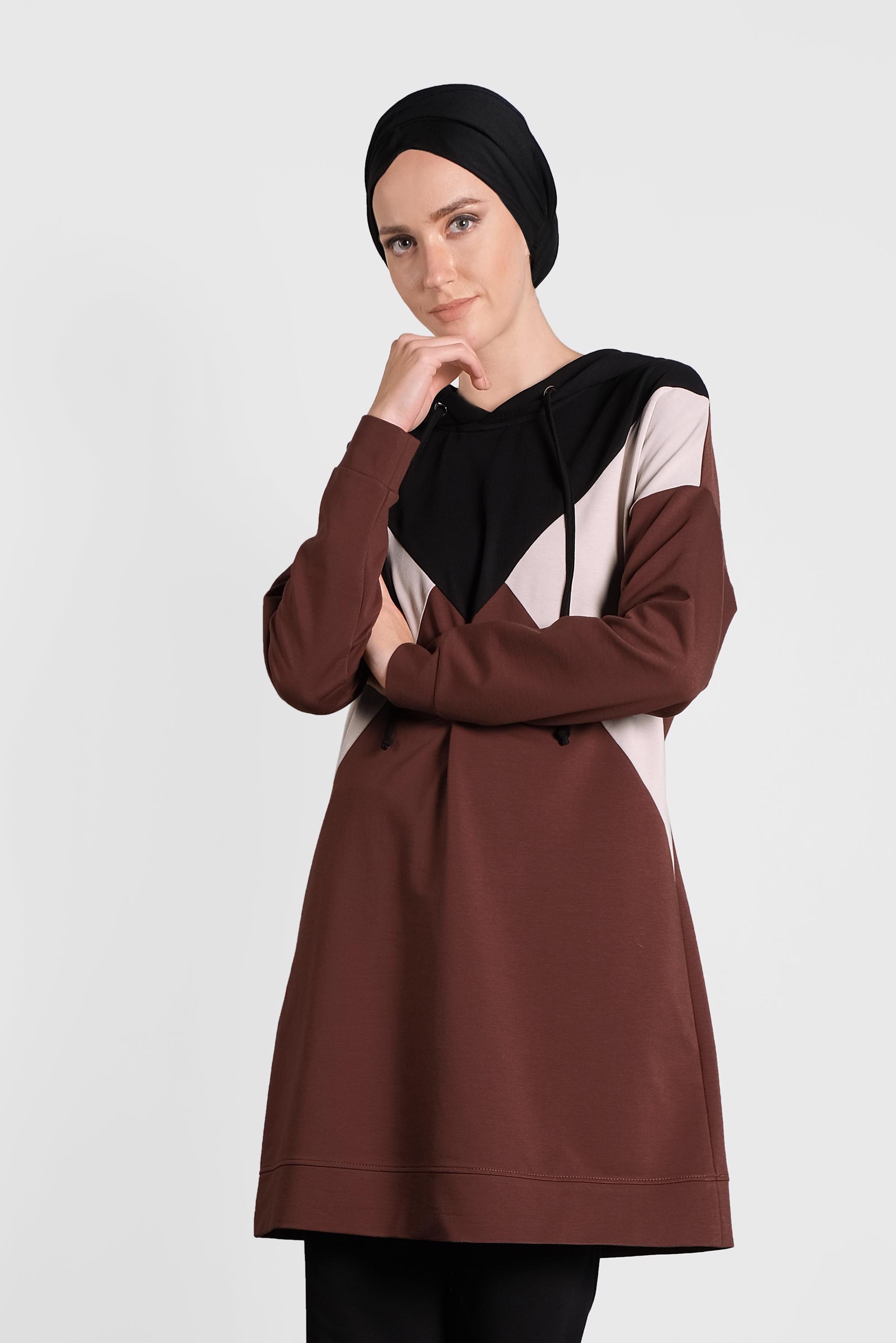 Tesettür giyim BORDO BAĞCIKLI KAPÜŞONLU İKİLİ EŞOFMAN TAKIM  40162 